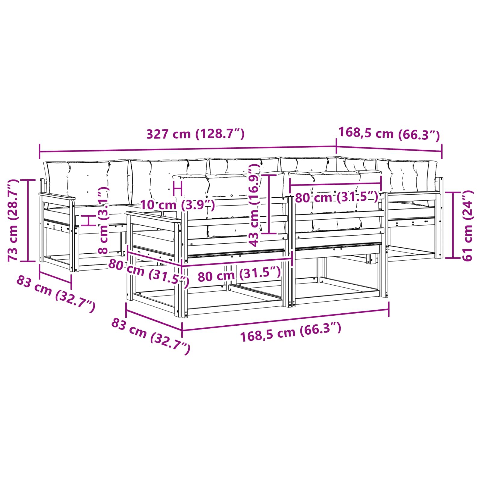 Set vanjskih sofa s jastukom 6 pcs Bijela i krem Poliester