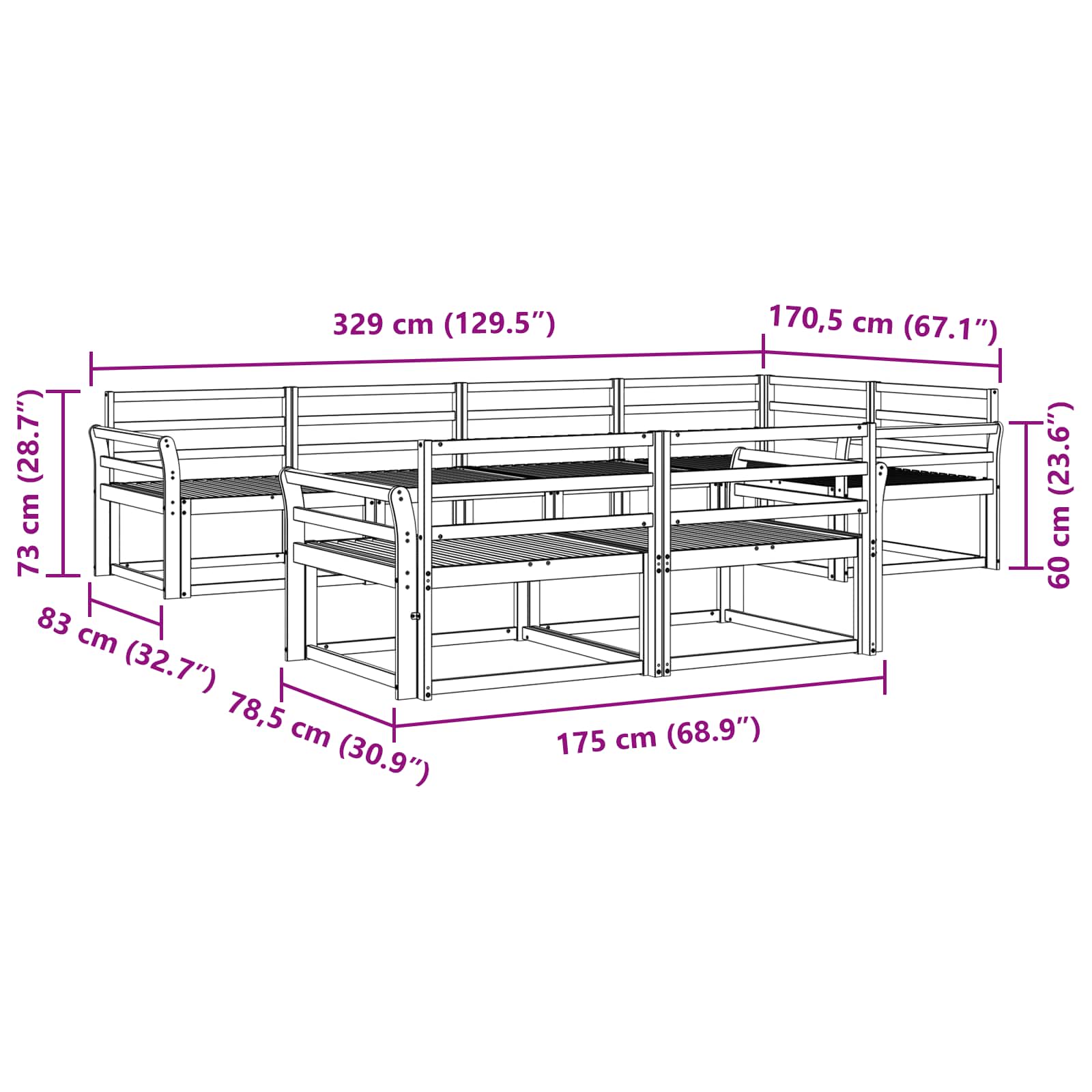 Set vanjskih sofa 8 pcs Bijela 329 x 170,5 x 73 cm