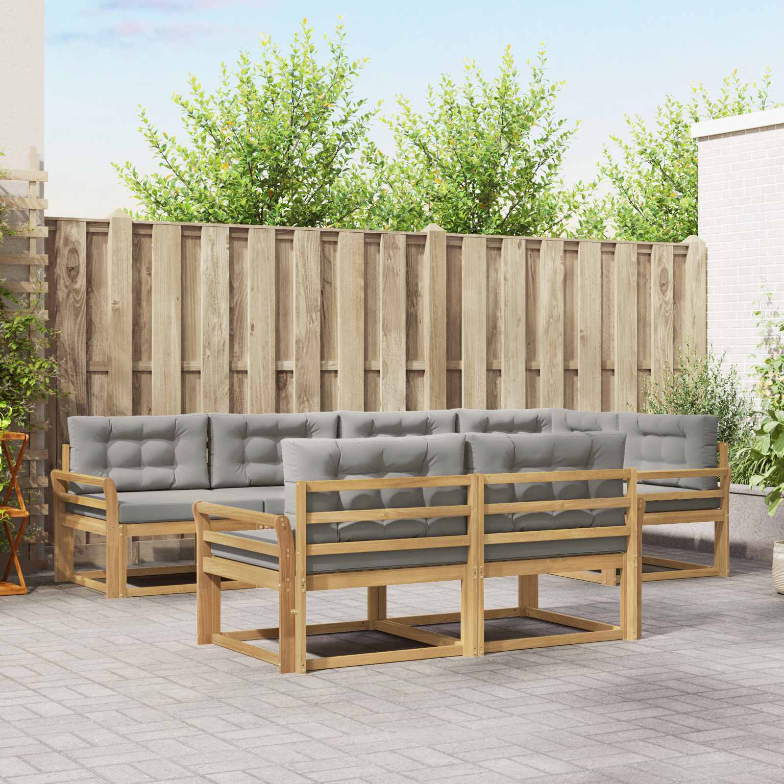Set vanjskih sofa 6 pcs Bijela i svjetlosiva Poliester