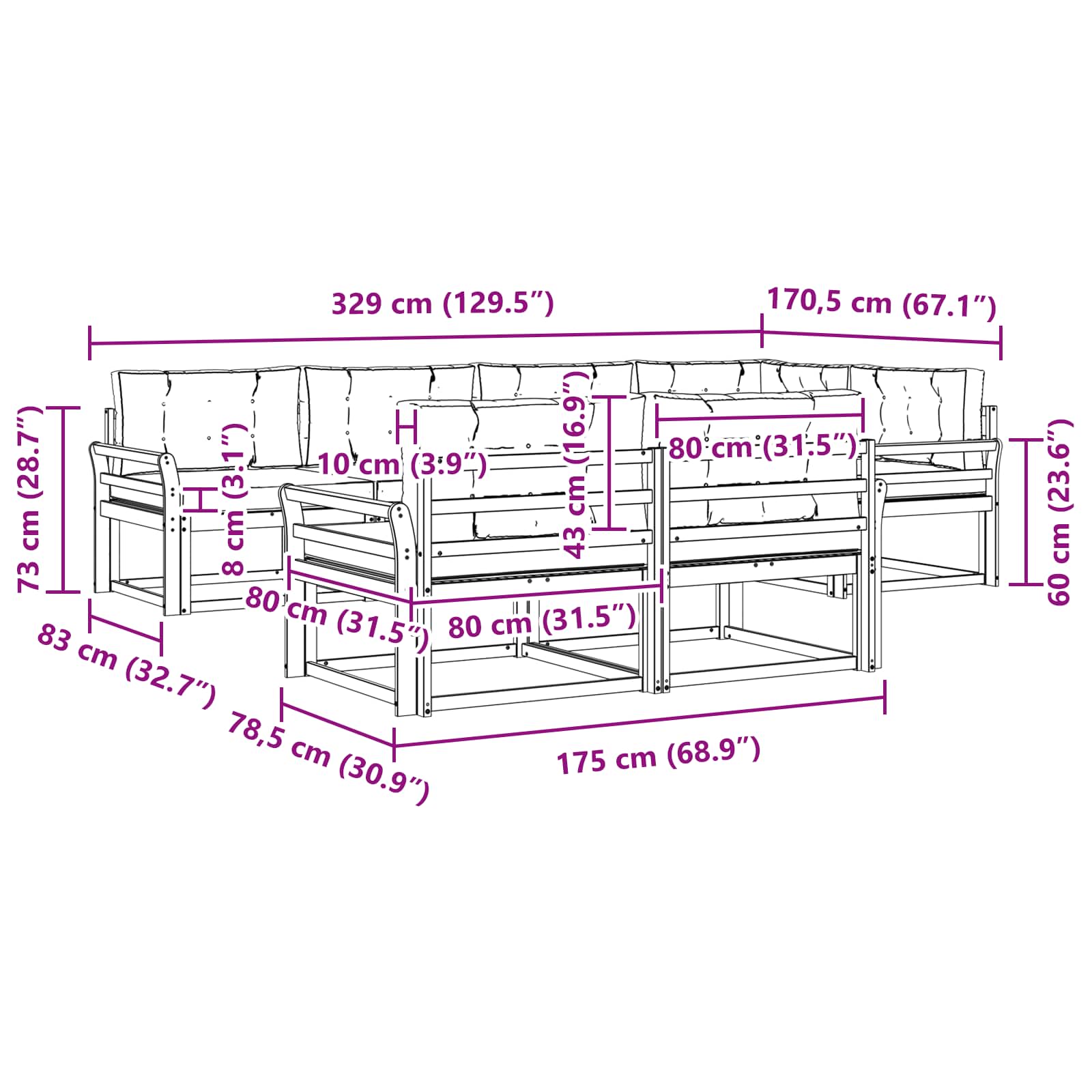 Set vanjskih sofa s jastukom 6 pcs Bijela i bež Poliester