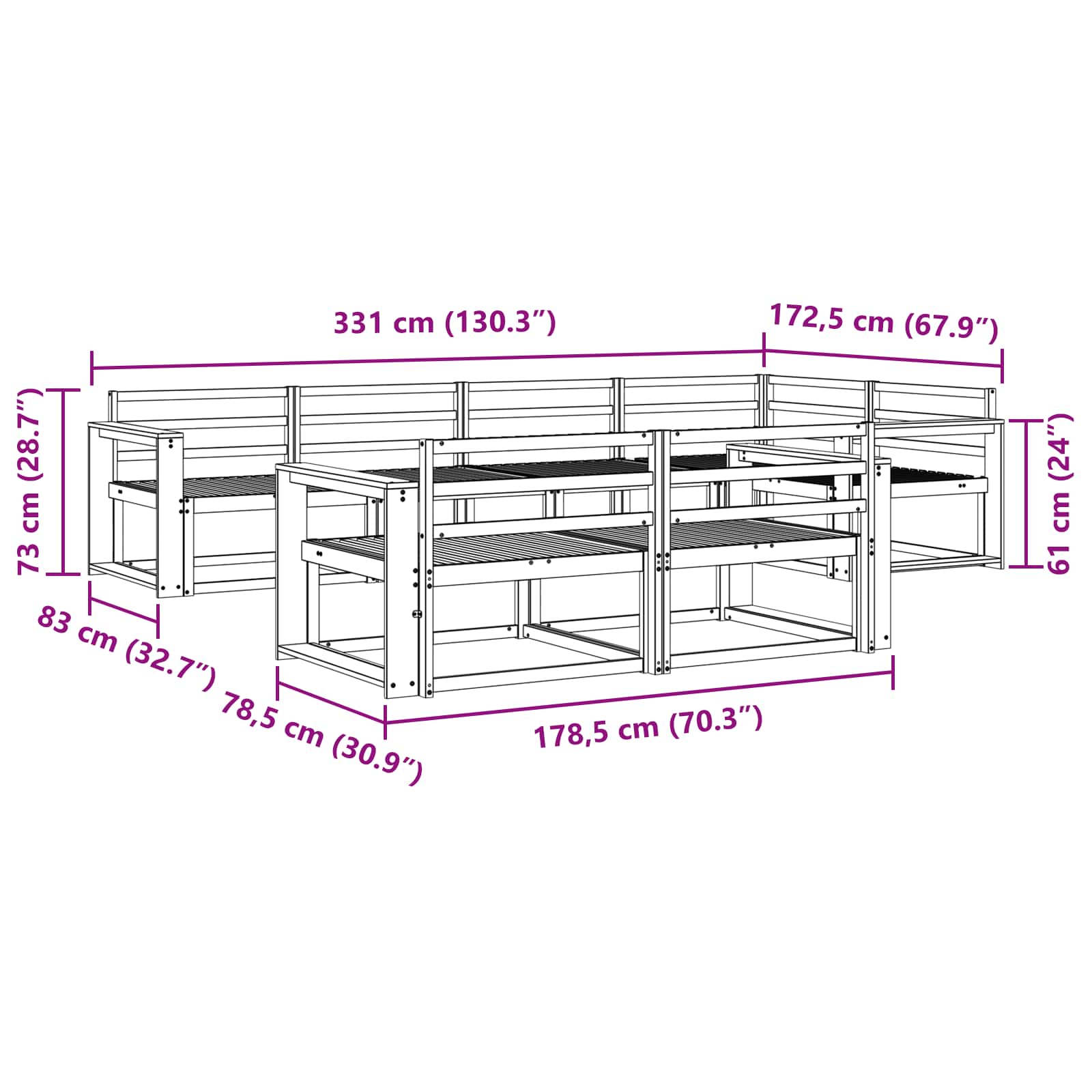 Set vanjskih sofa 8 pcs Bijela 331 x 172,5 x 73 cm