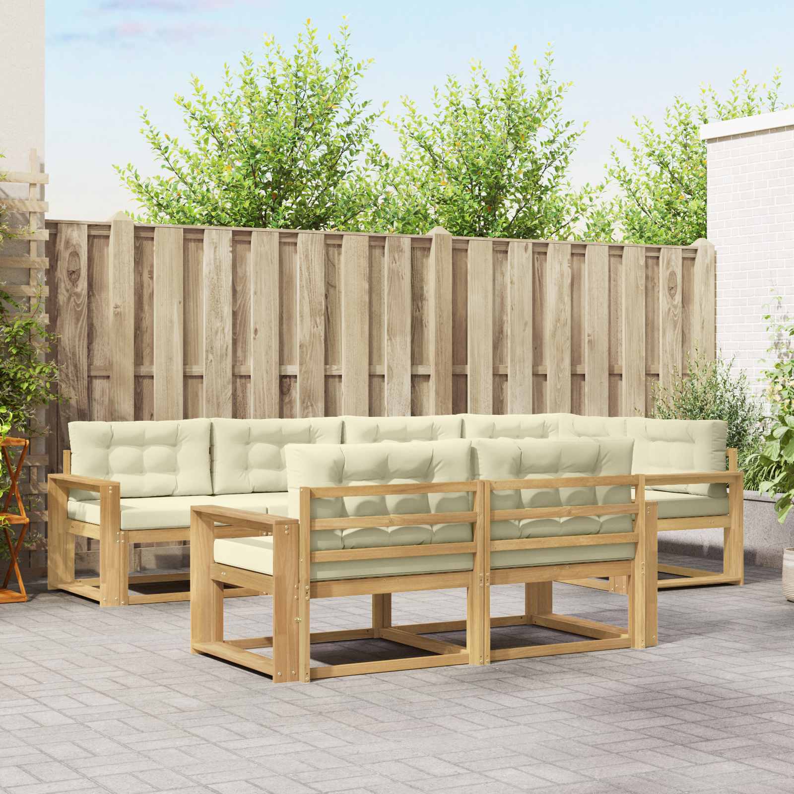 Set vanjskih sofa s jastukom 6 pcs Bijela i krem Poliester