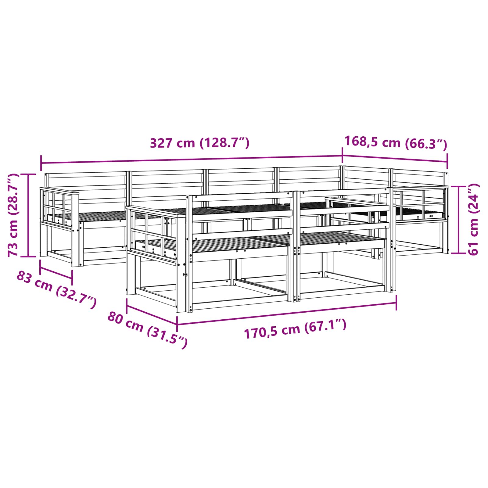 Set vanjskih sofa 8 pcs Bijela 327 x 168,5 x 73 cm