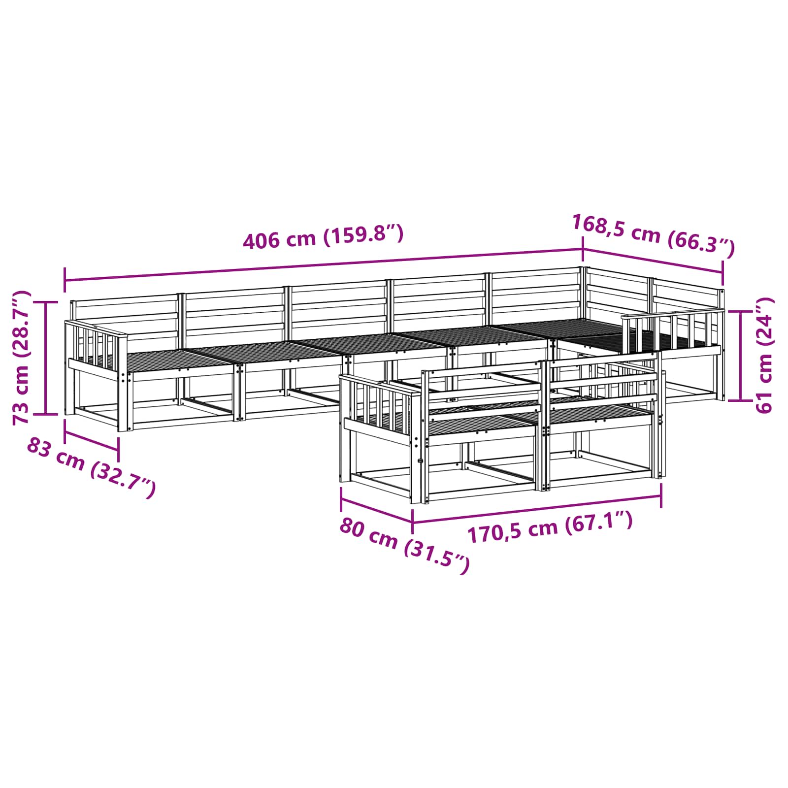 Set vanjskih sofa 8 pcs Bijela 406 x 168,5 x 73 cm