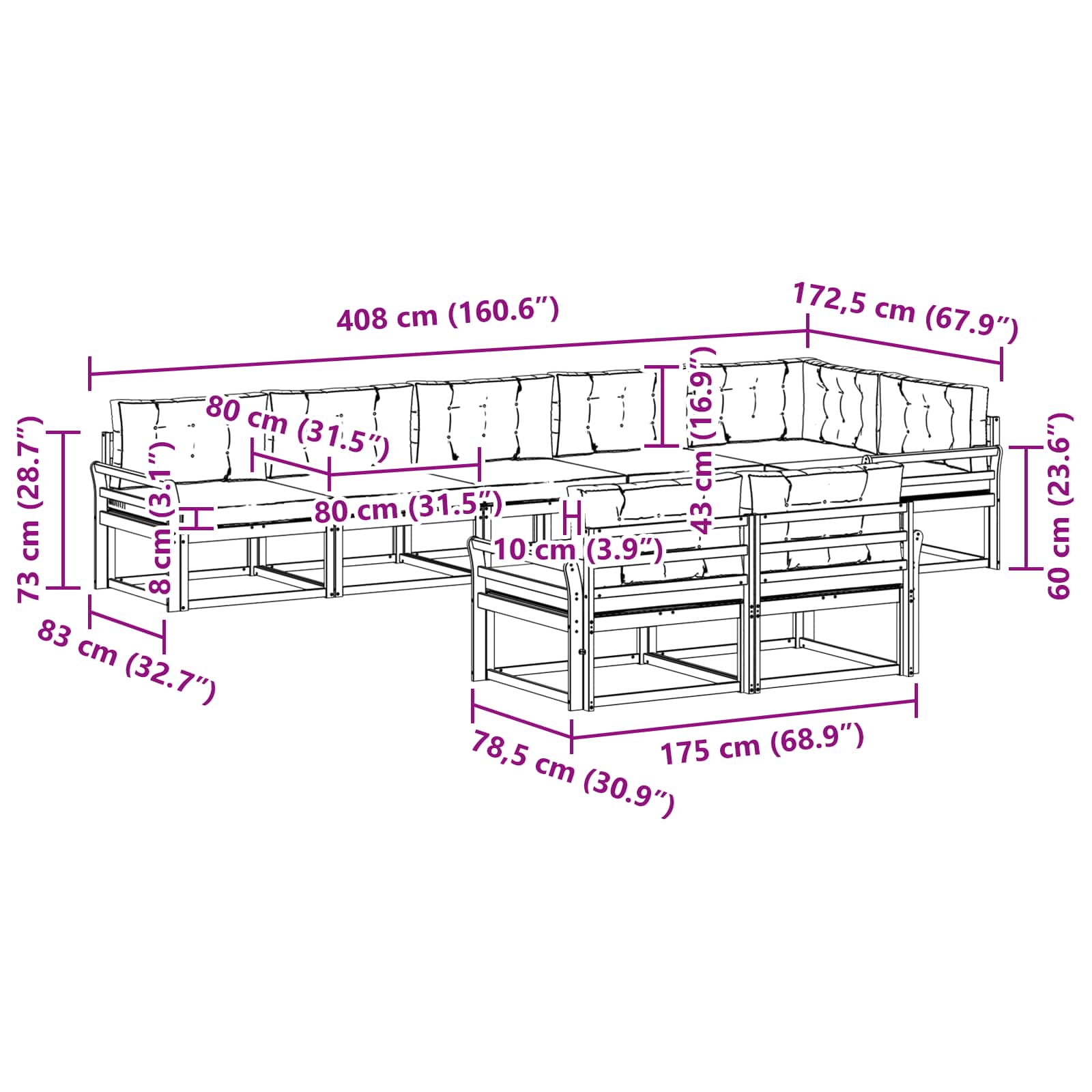 Set vanjskih sofa s jastukom 6 pcs Bijela i bež Poliester