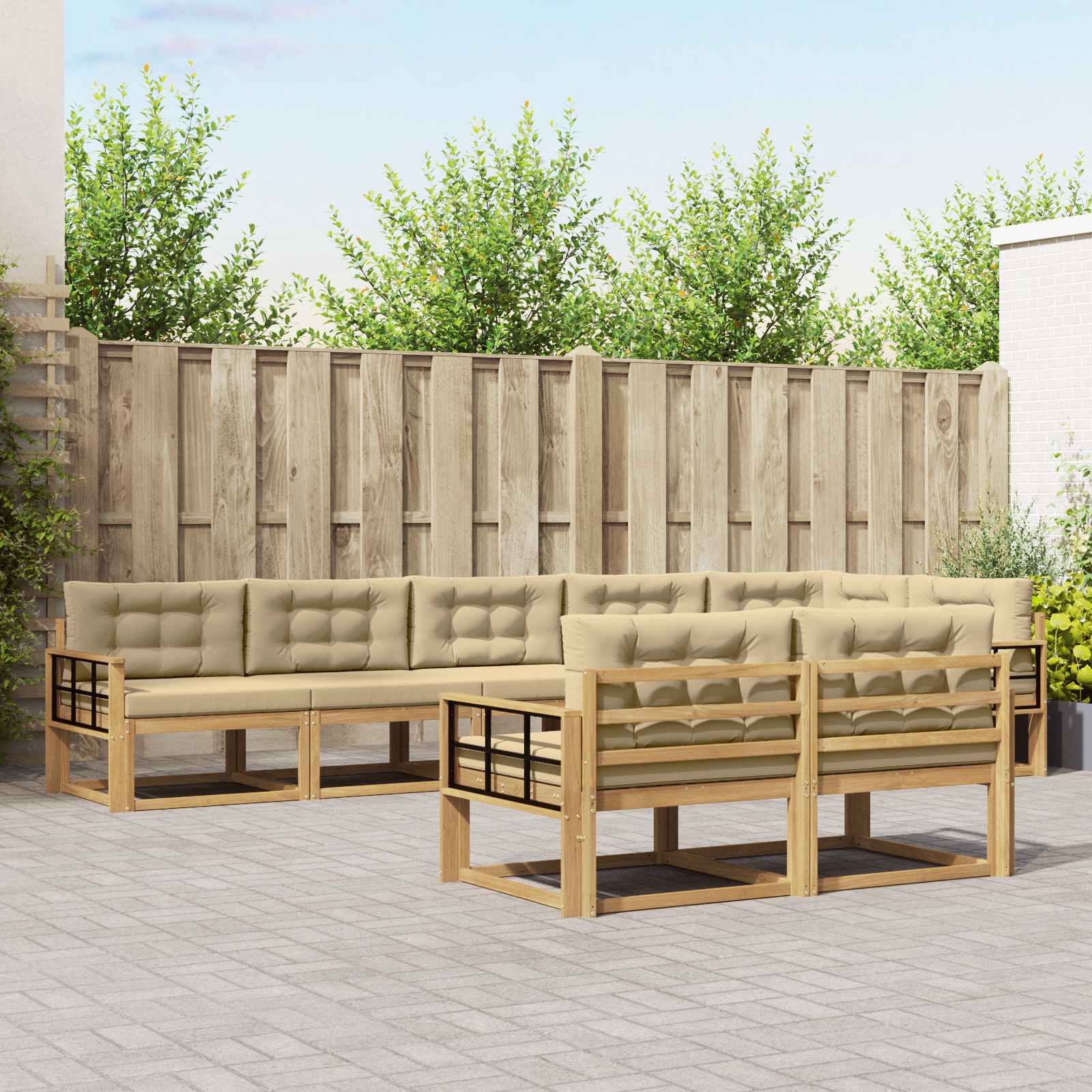 Set vanjskih sofa s jastukom 6 pcs Bijela i bež Poliester