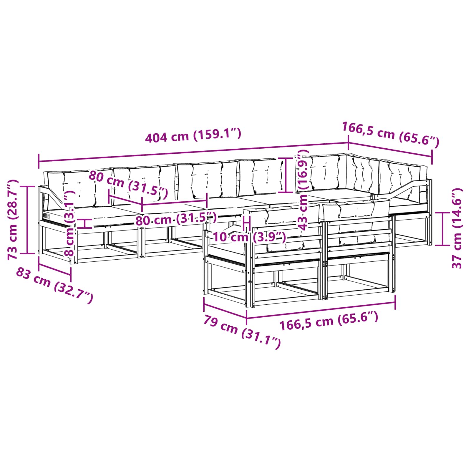 Set vanjskih sofa s jastukom 6 pcs Bijela i bež Poliester