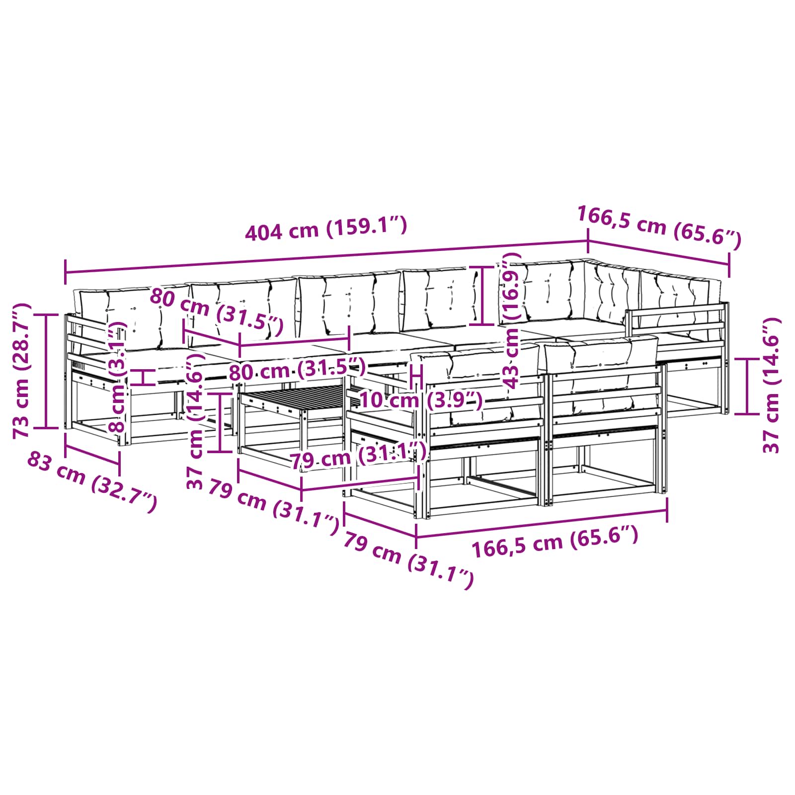 Set vanjskih sofa 9 pcs Bijela i antracit 79 x 79 x 37 cm