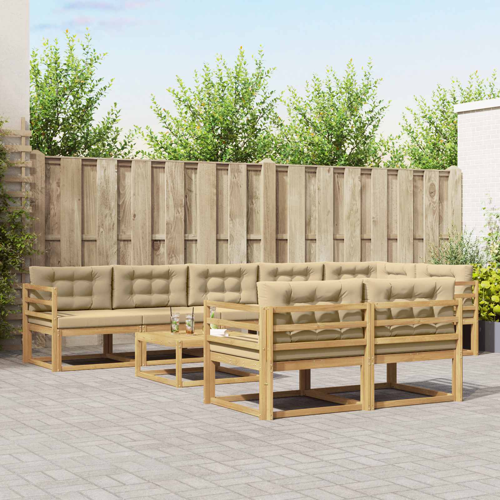Set vanjskih sofa 9 pcs Bijela i bež 79 x 79 x 37 cm Poliester