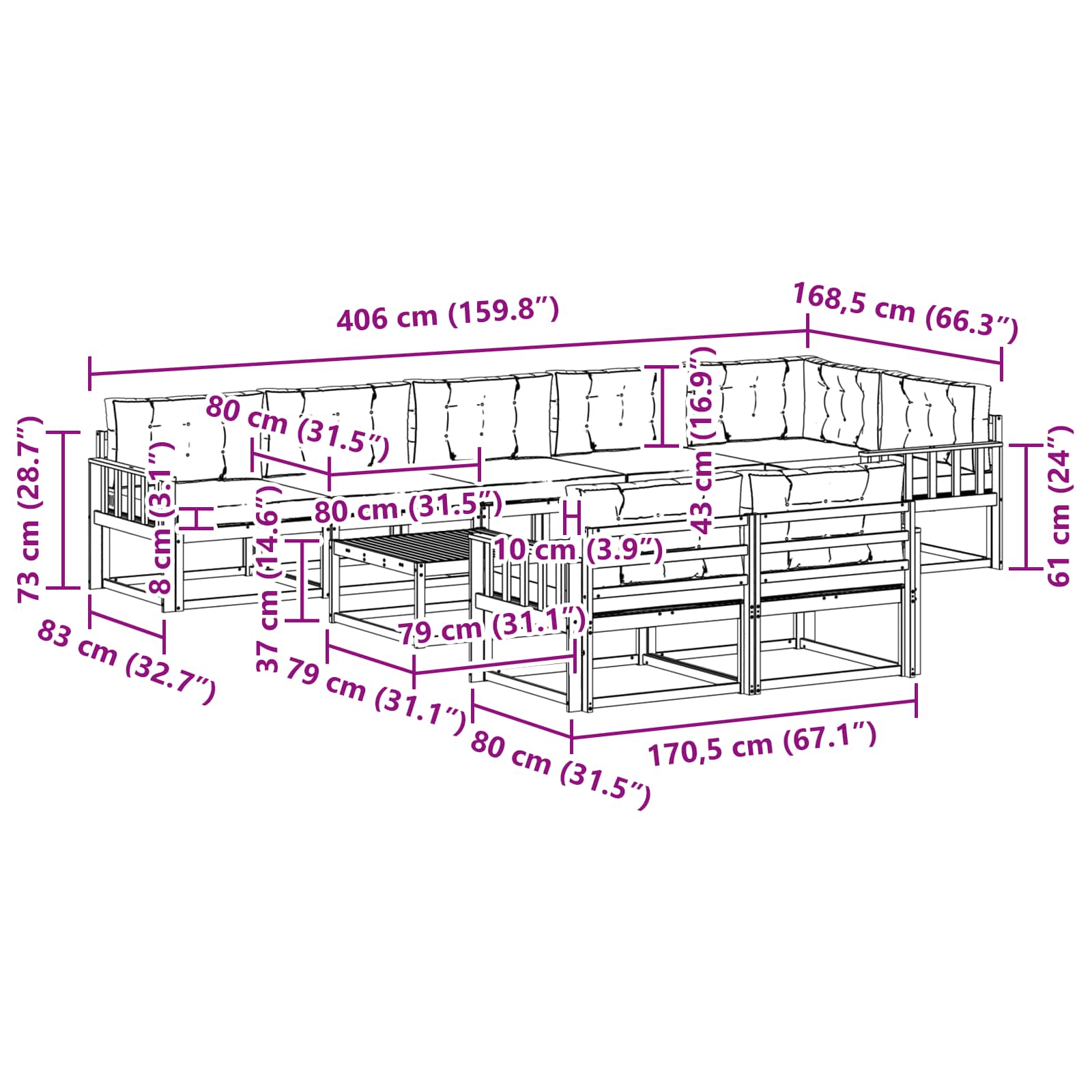 Set vanjskih sofa 9 pcs Bijela i bež 79 x 79 x 37 cm Poliester