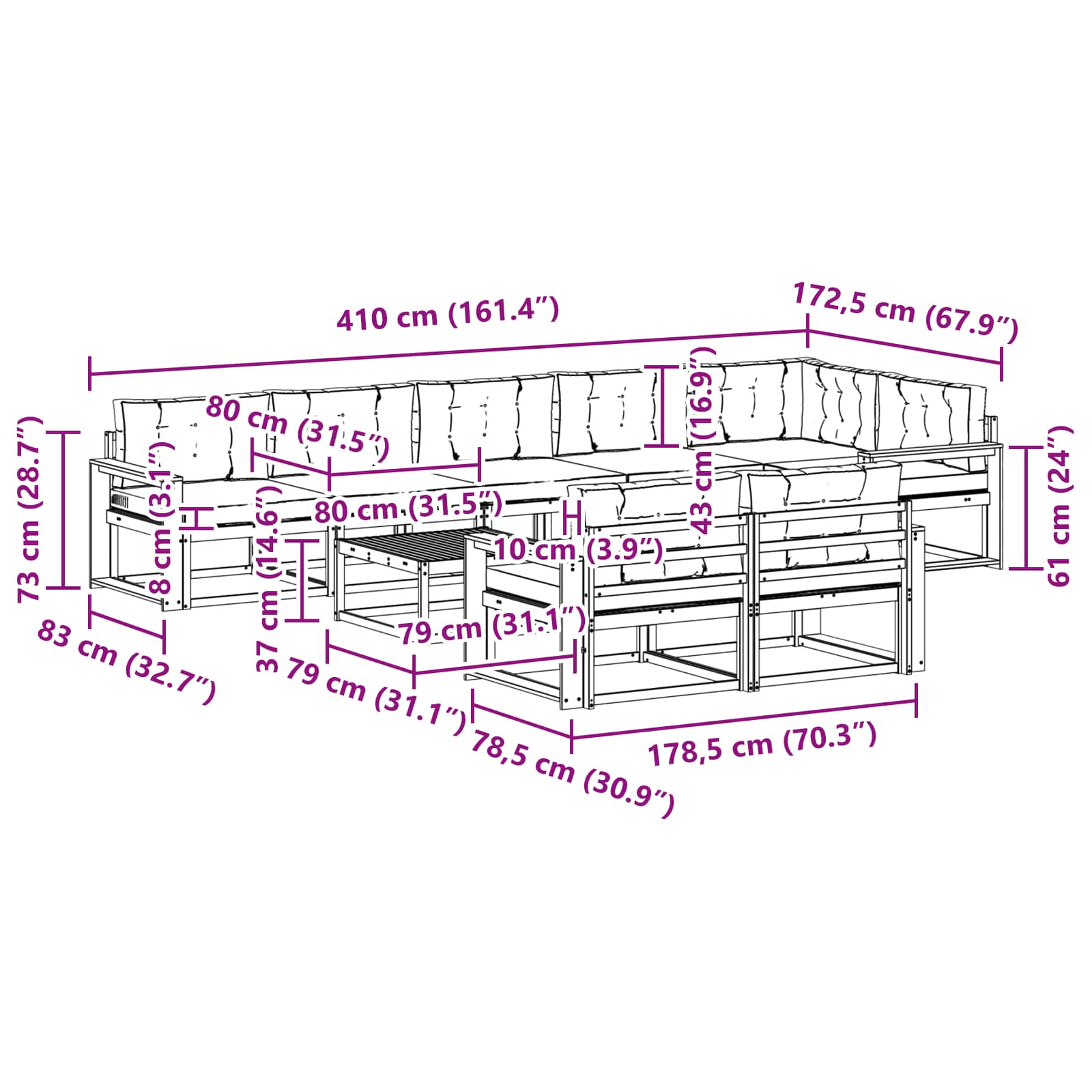 Set vanjskih sofa 9 pcs Bijela i bež 79 x 79 x 37 cm Poliester