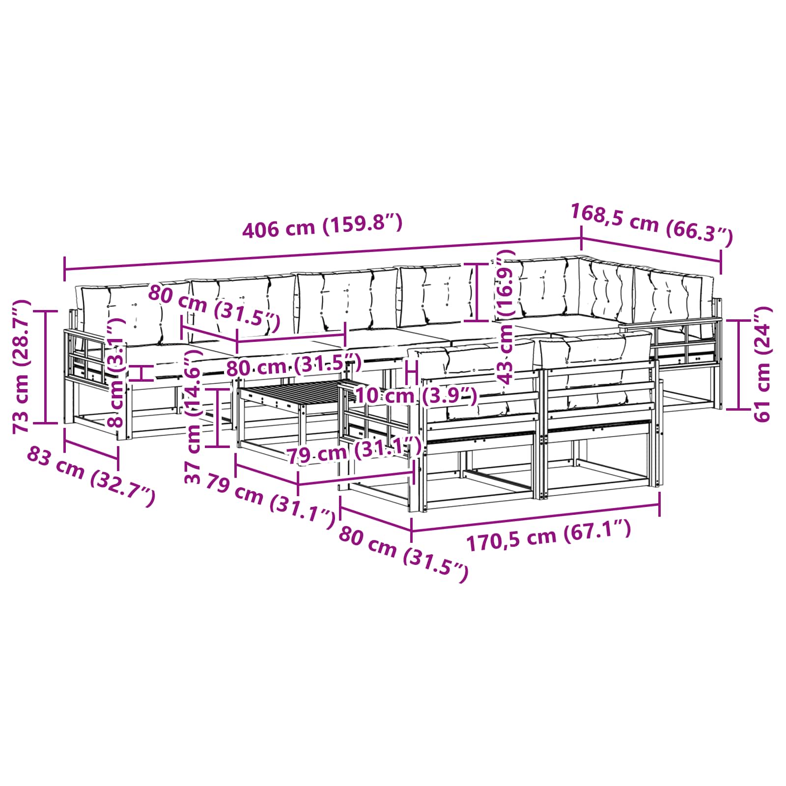 Set vanjskih sofa 9 pcs Bijela i antracit 79 x 79 x 37 cm