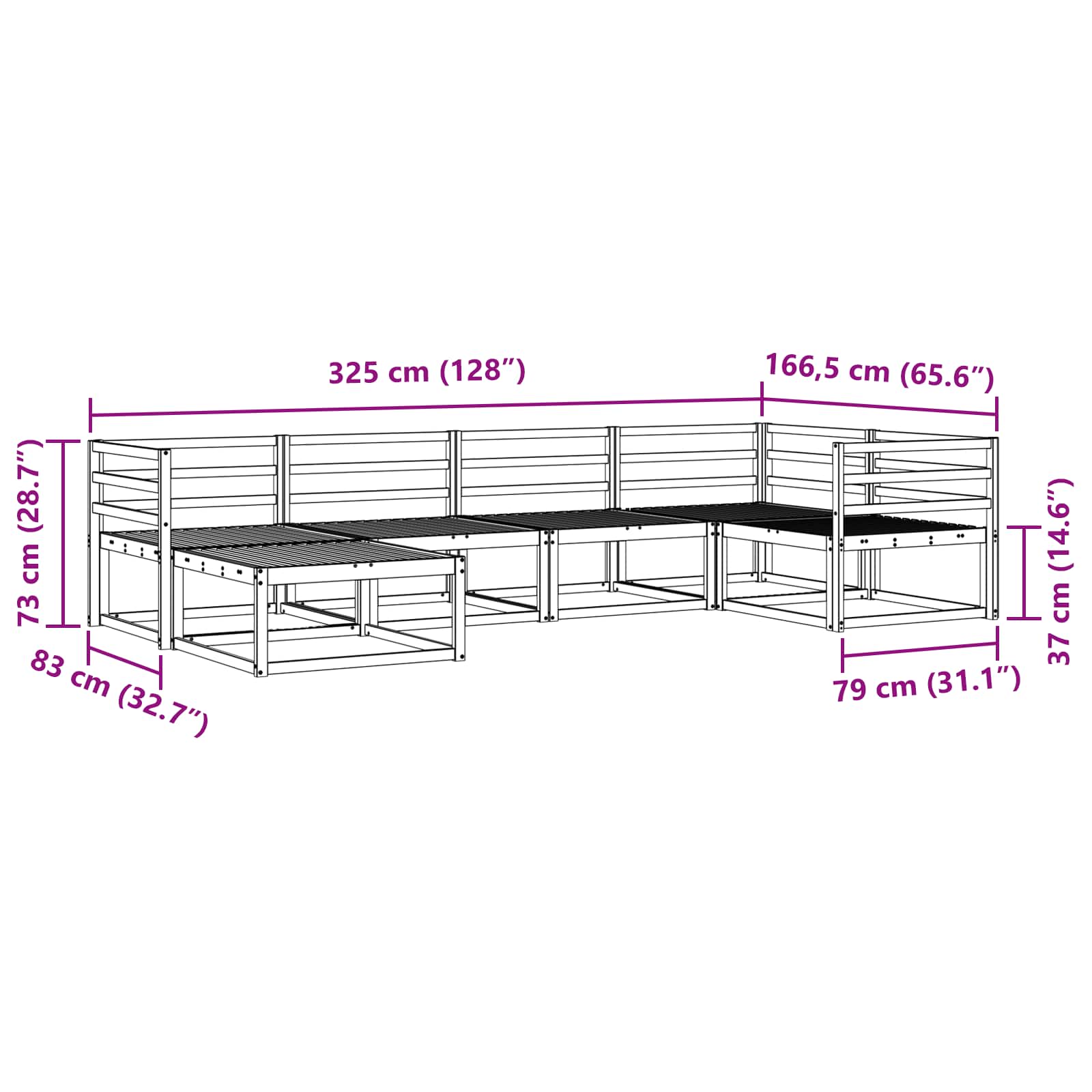 Set vanjskih sofa 6 pcs Bijela 325 x 166,5 x 73 cm