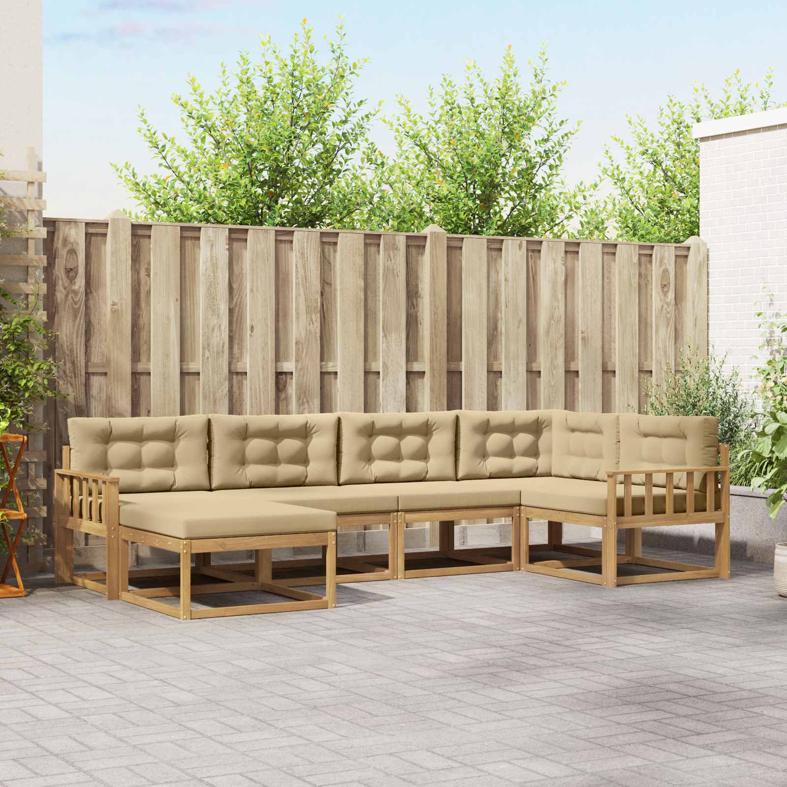 Set vanjskih sofa s jastukom 5 pcs Bijela i bež Poliester
