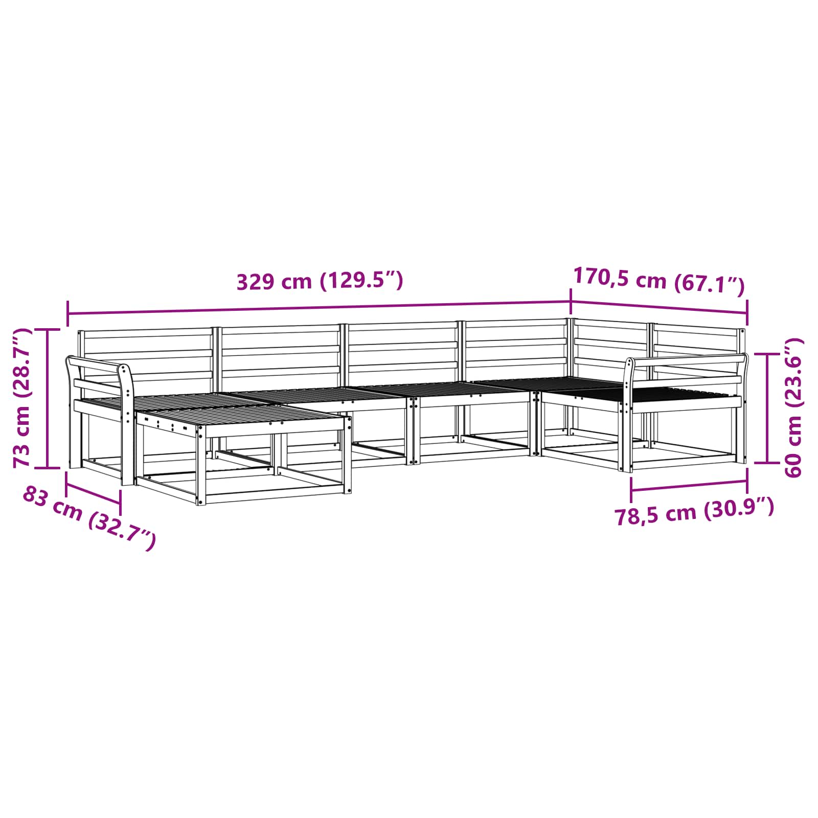Set vanjskih sofa 6 pcs Bijela 329 x 170,5 x 73 cm
