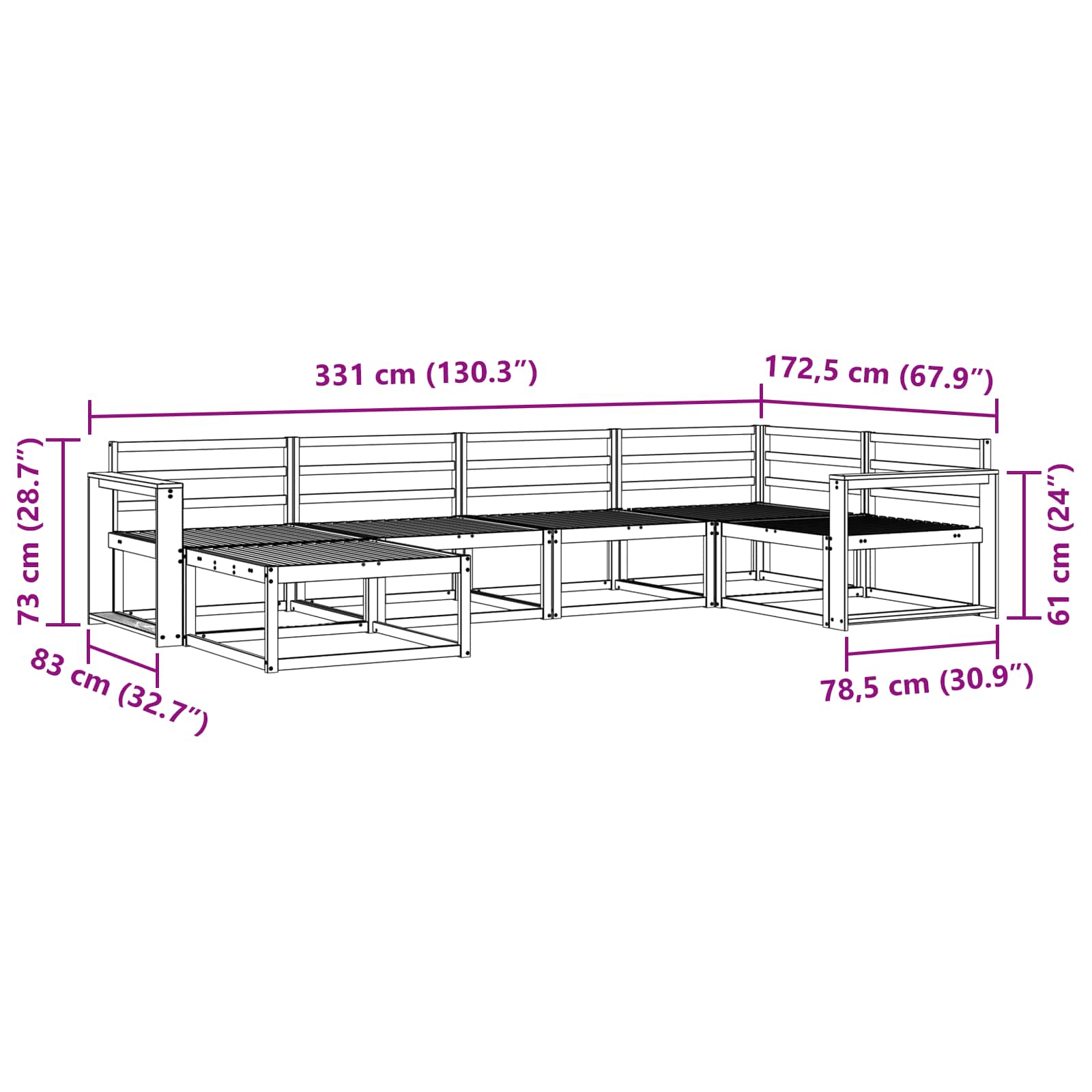 Set vanjskih sofa 6 pcs Bijela 331 x 172,5 x 73 cm