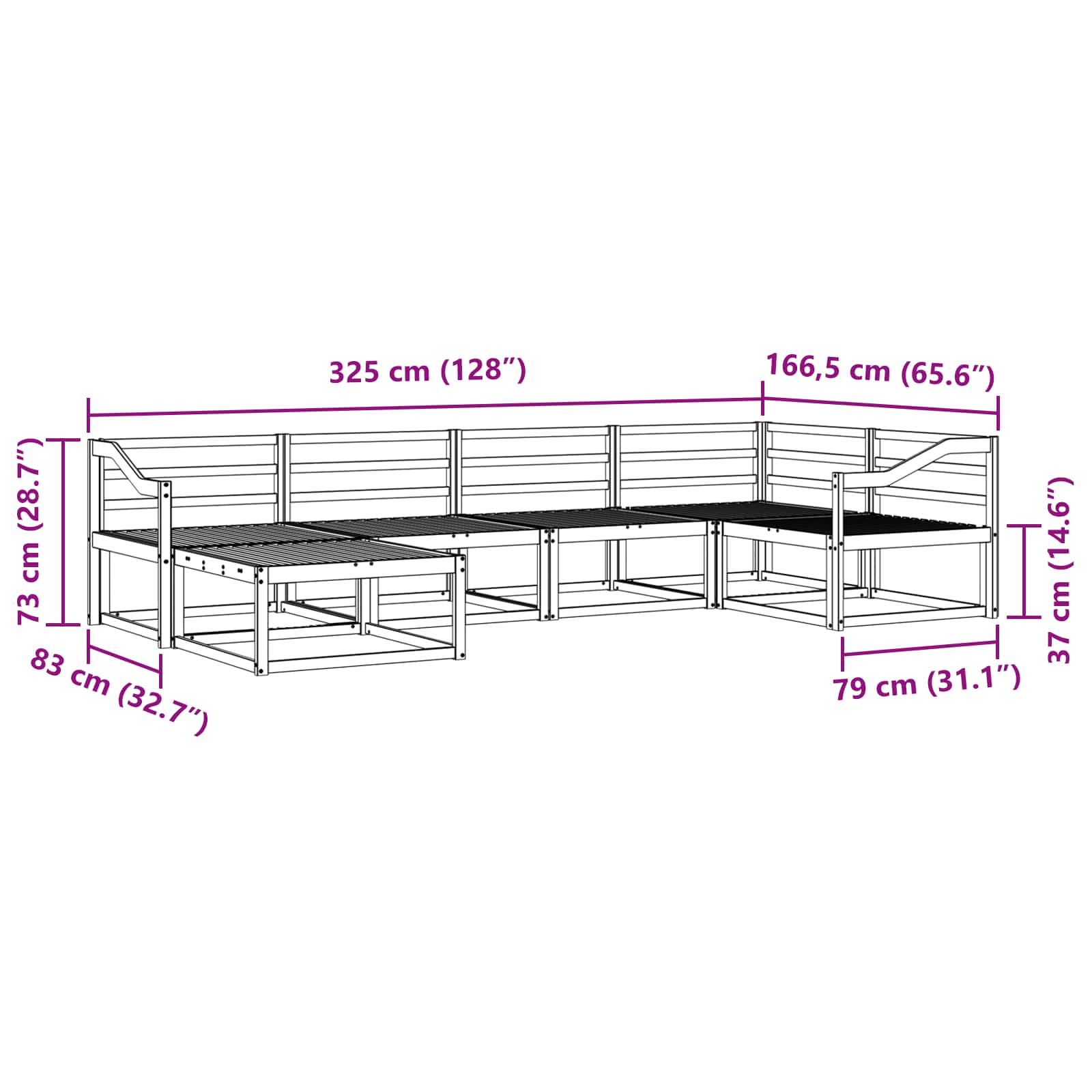 Set vanjskih sofa 6 pcs Bijela 325 x 166,5 x 73 cm