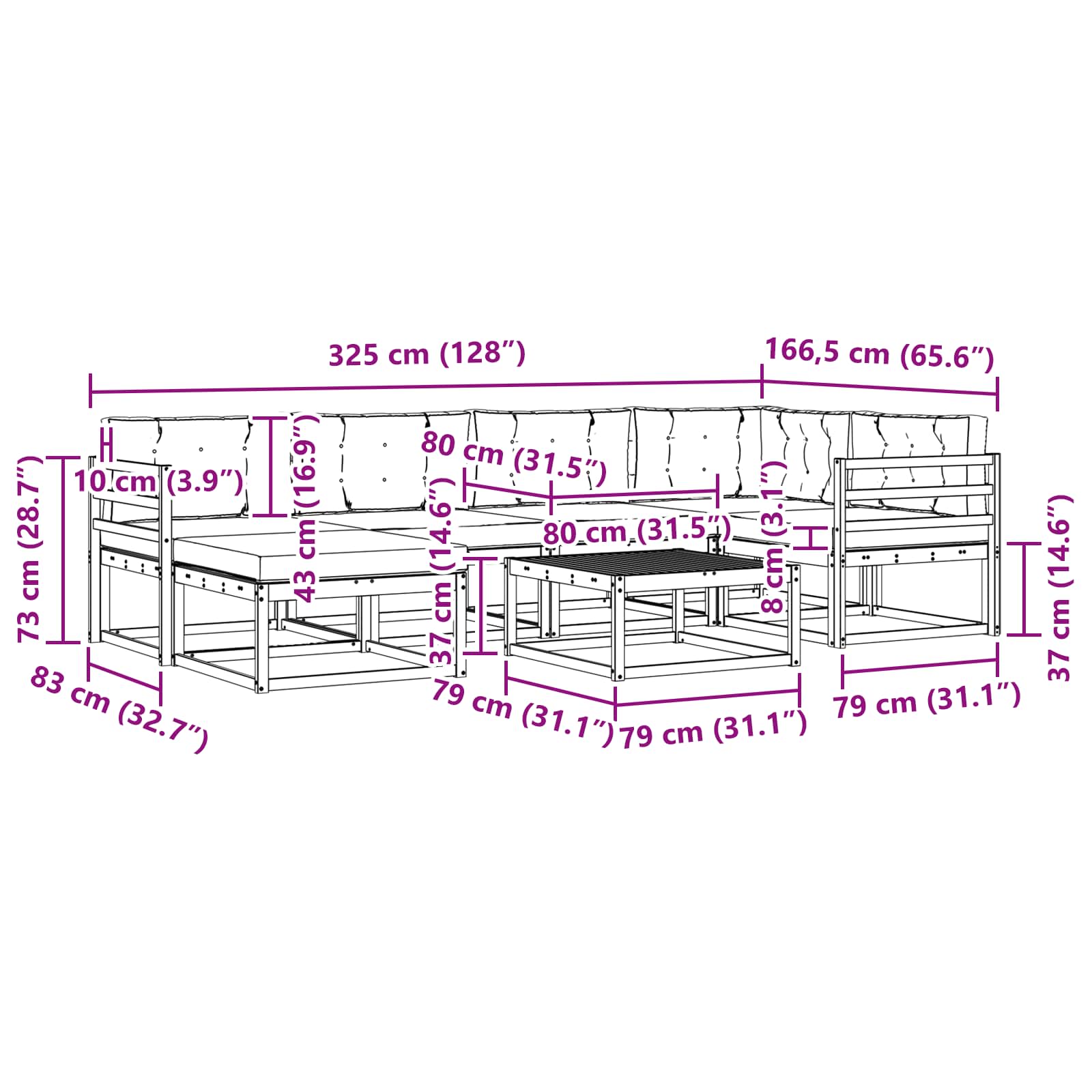 Set vanjskih sofa 7 pcs Bijela i krem