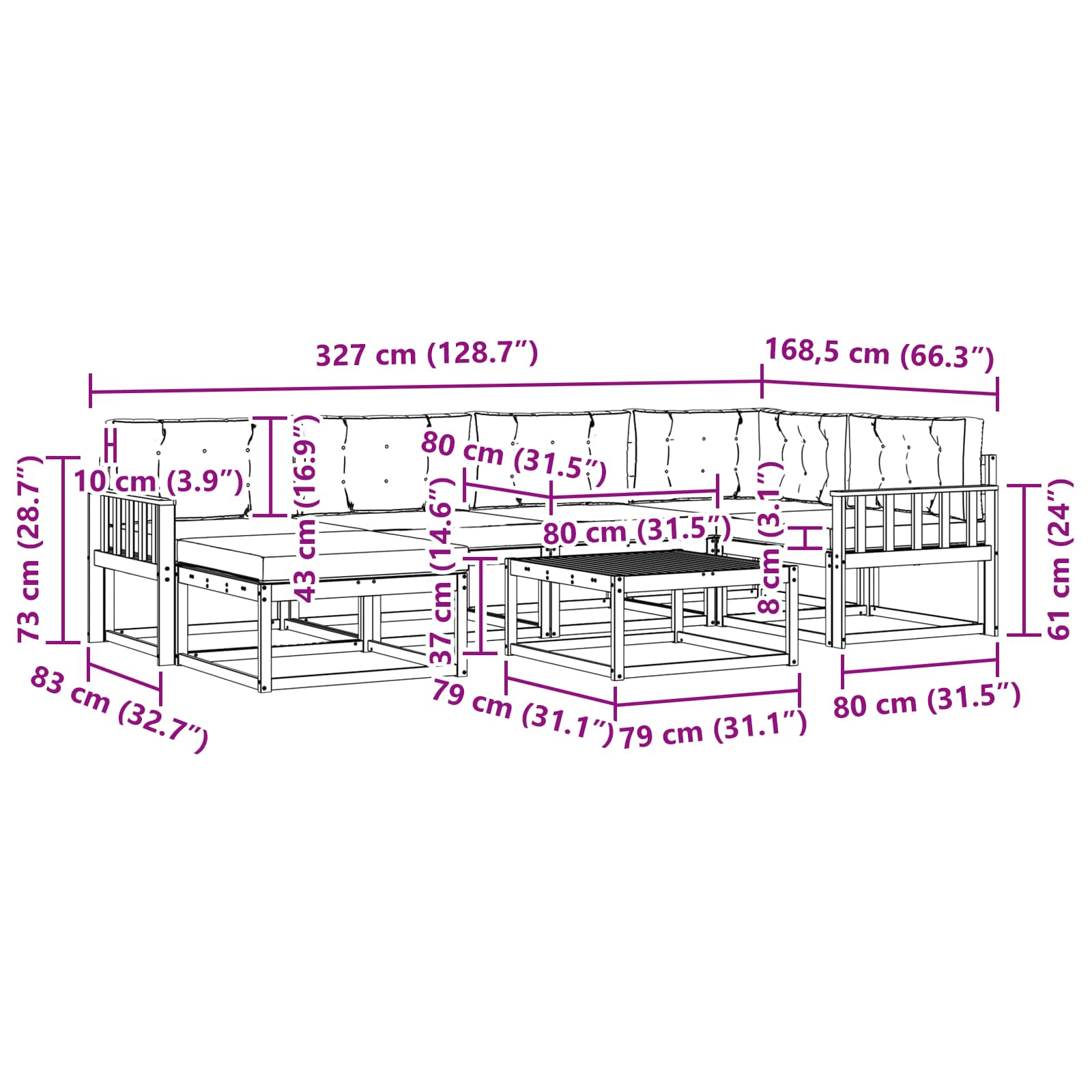 Set vanjskih sofa 7 pcs Bijela i krem