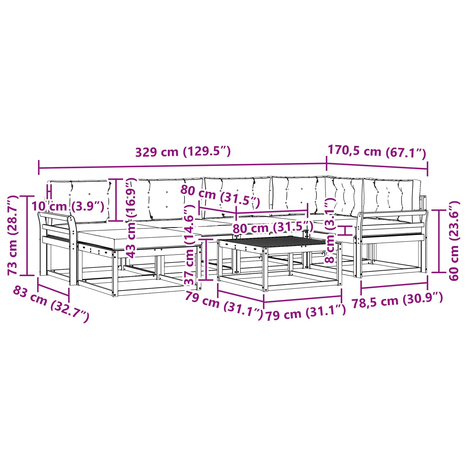 Set vanjskih sofa 7 pcs Bijela i antracit