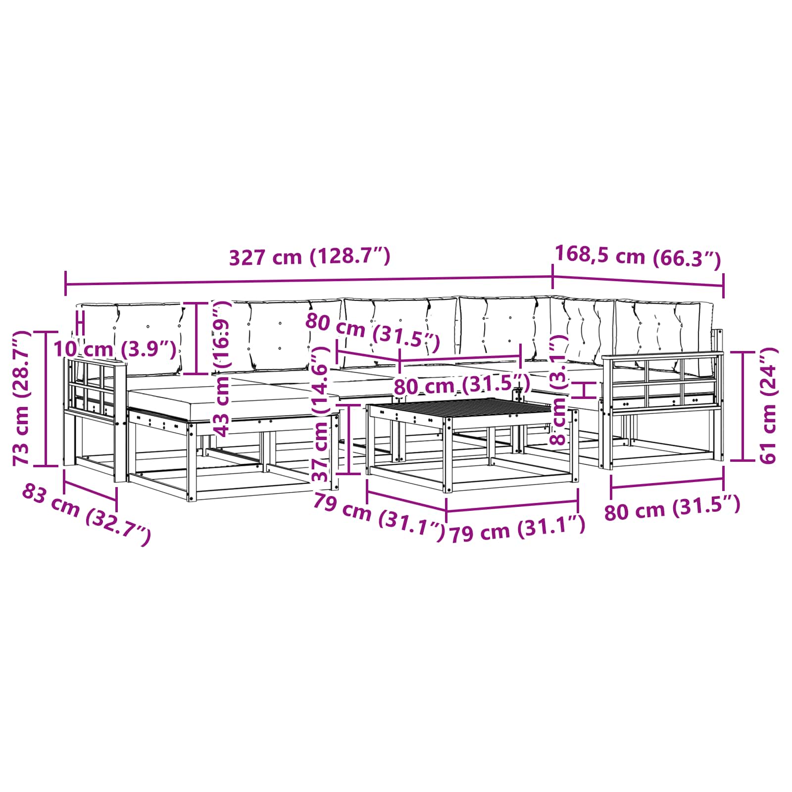 Set vanjskih sofa 7 pcs Bijela i krem