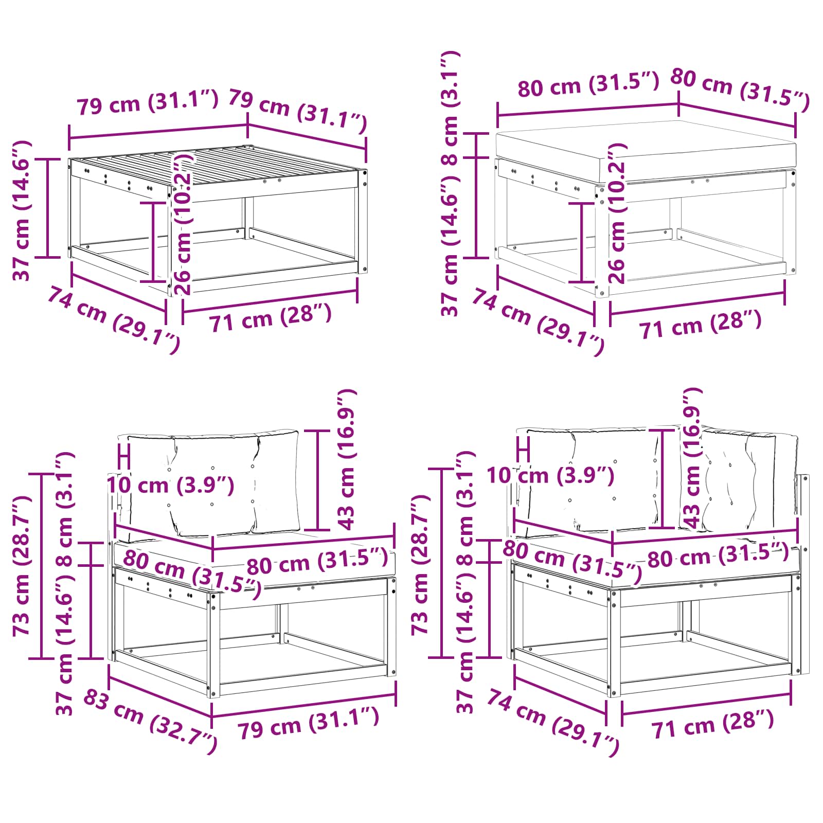 Set vanjskih sofa 7 pcs Bijela i krem