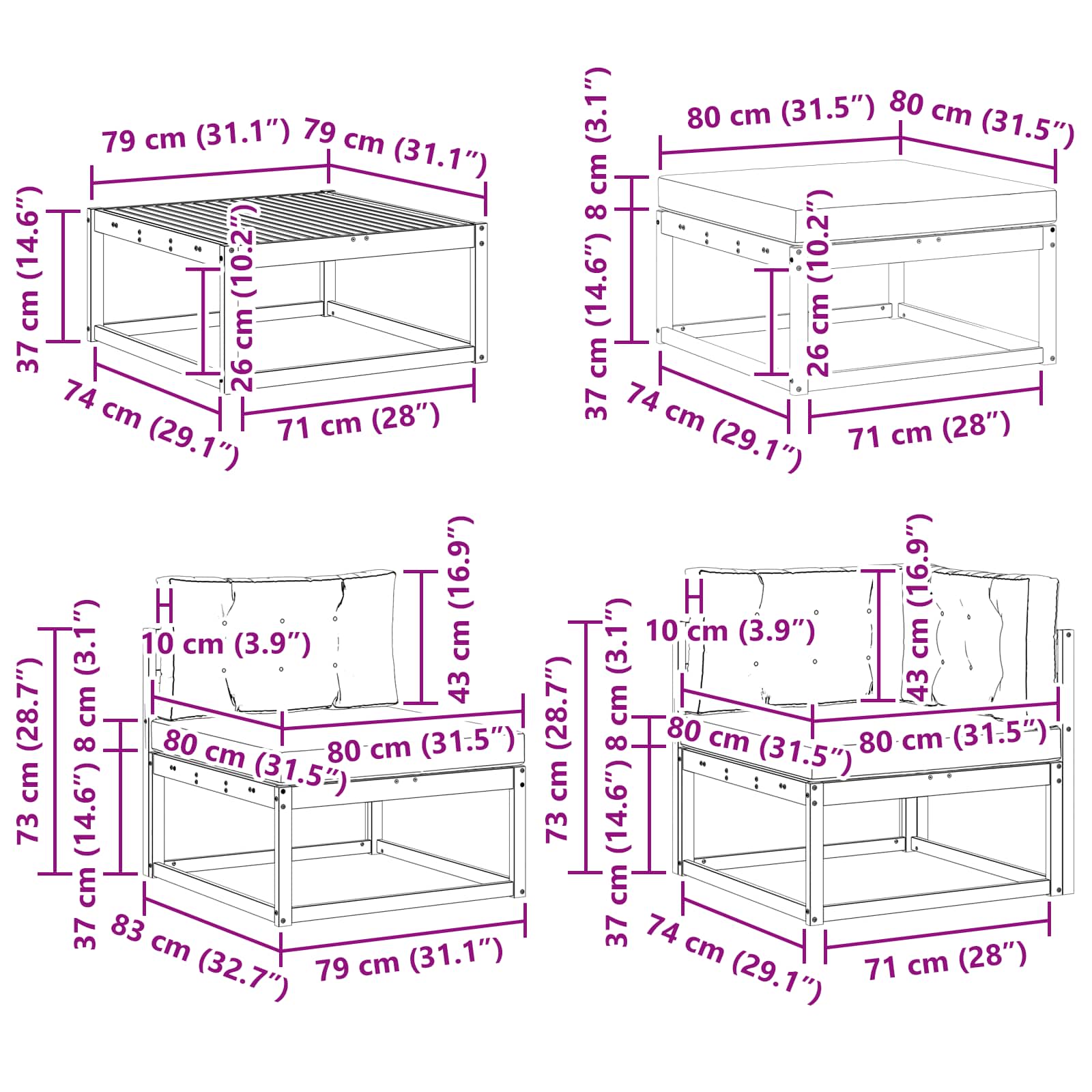 Set vanjskih sofa 7 pcs Bijela i krem