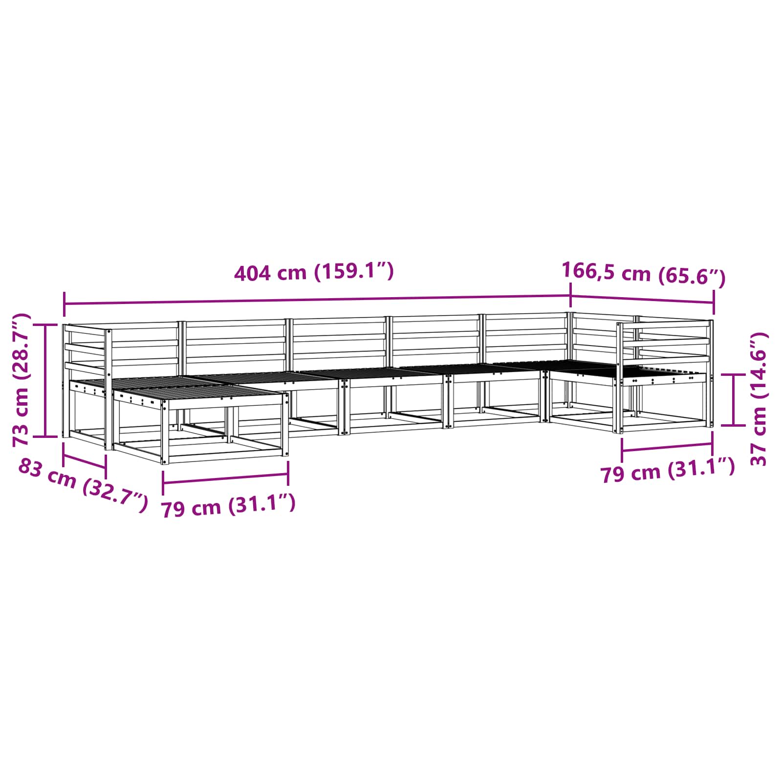Set vanjskih sofa 7 pcs Bijela Čvrsto drvo akacije