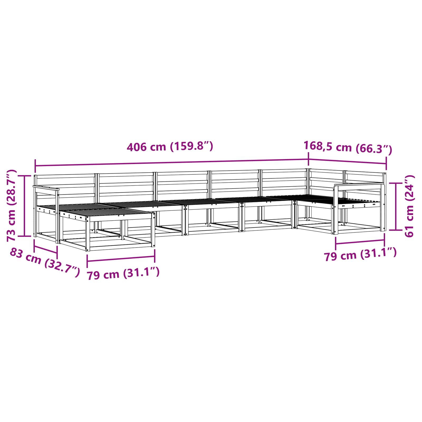 Set vanjskih sofa 7 pcs Bijela Čvrsto drvo akacije