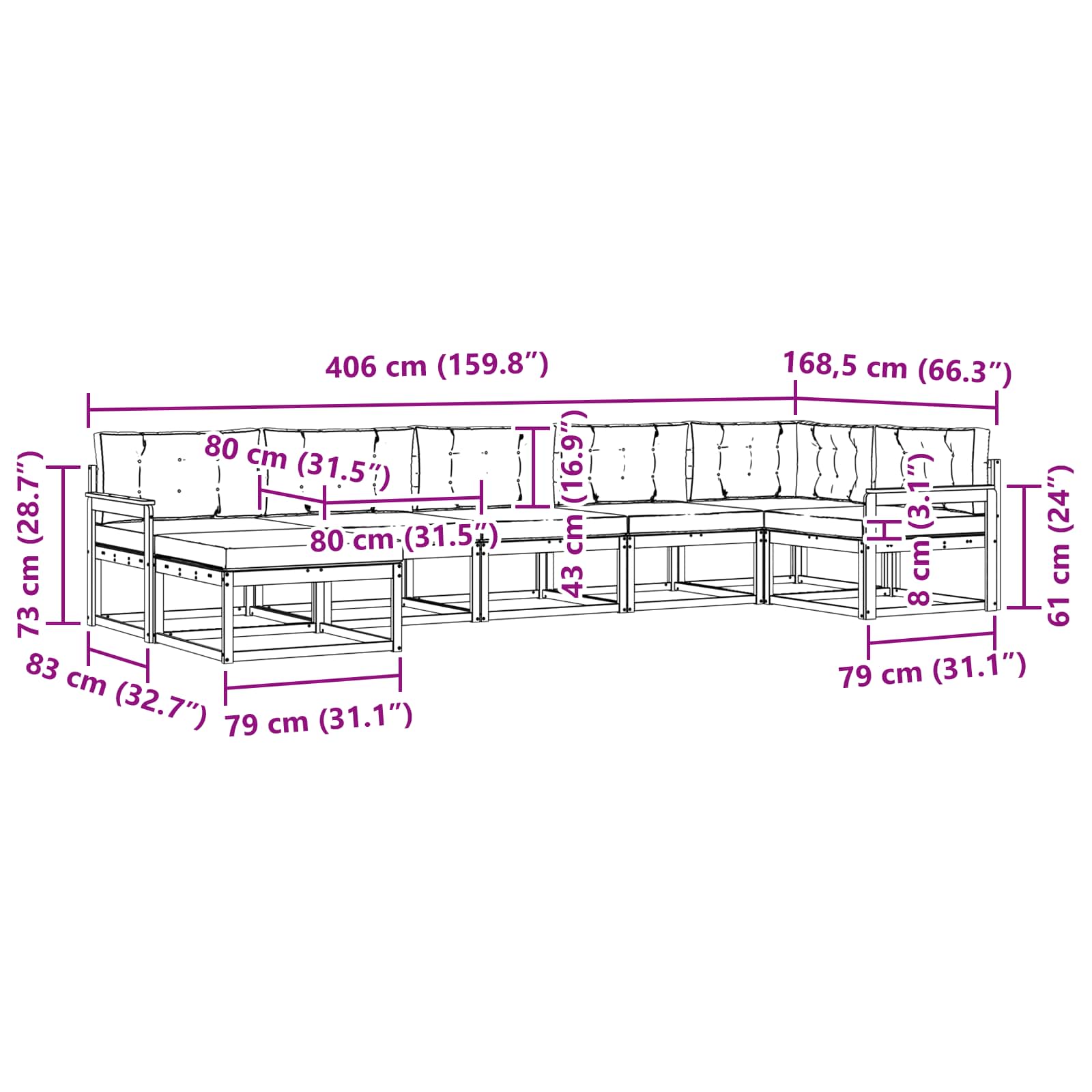Set vanjskih sofa s jastukom 7 pcs Bijela i bež