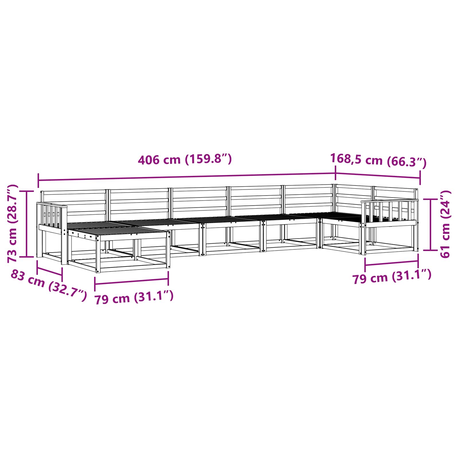 Set vanjskih sofa 7 pcs Bijela Čvrsto drvo akacije