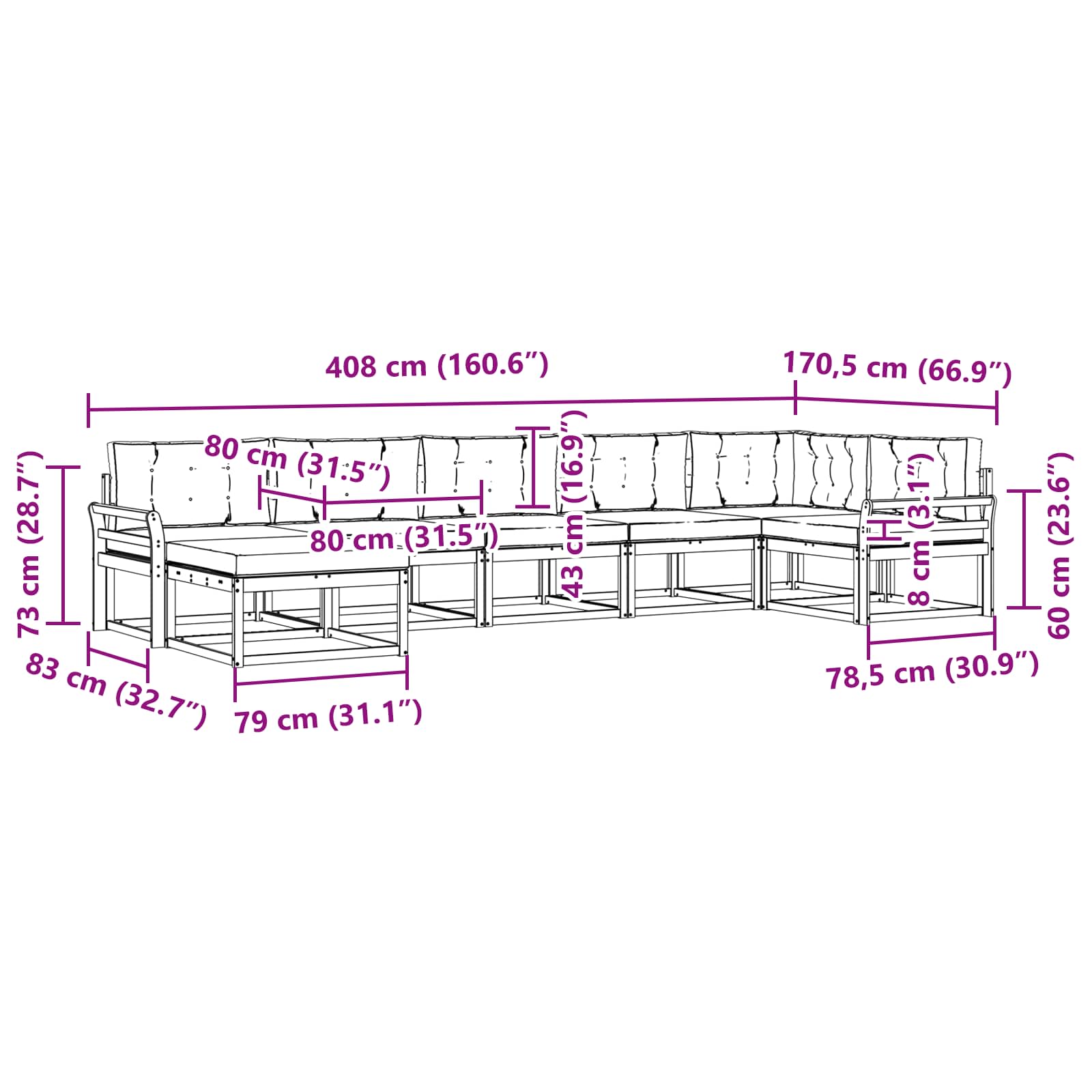 Set vanjskih sofa s jastukom 7 pcs Bijela i bež