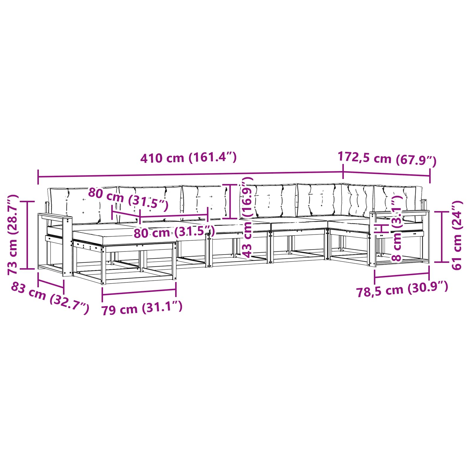 Set vanjskih sofa s jastukom 7 pcs Bijela i krem
