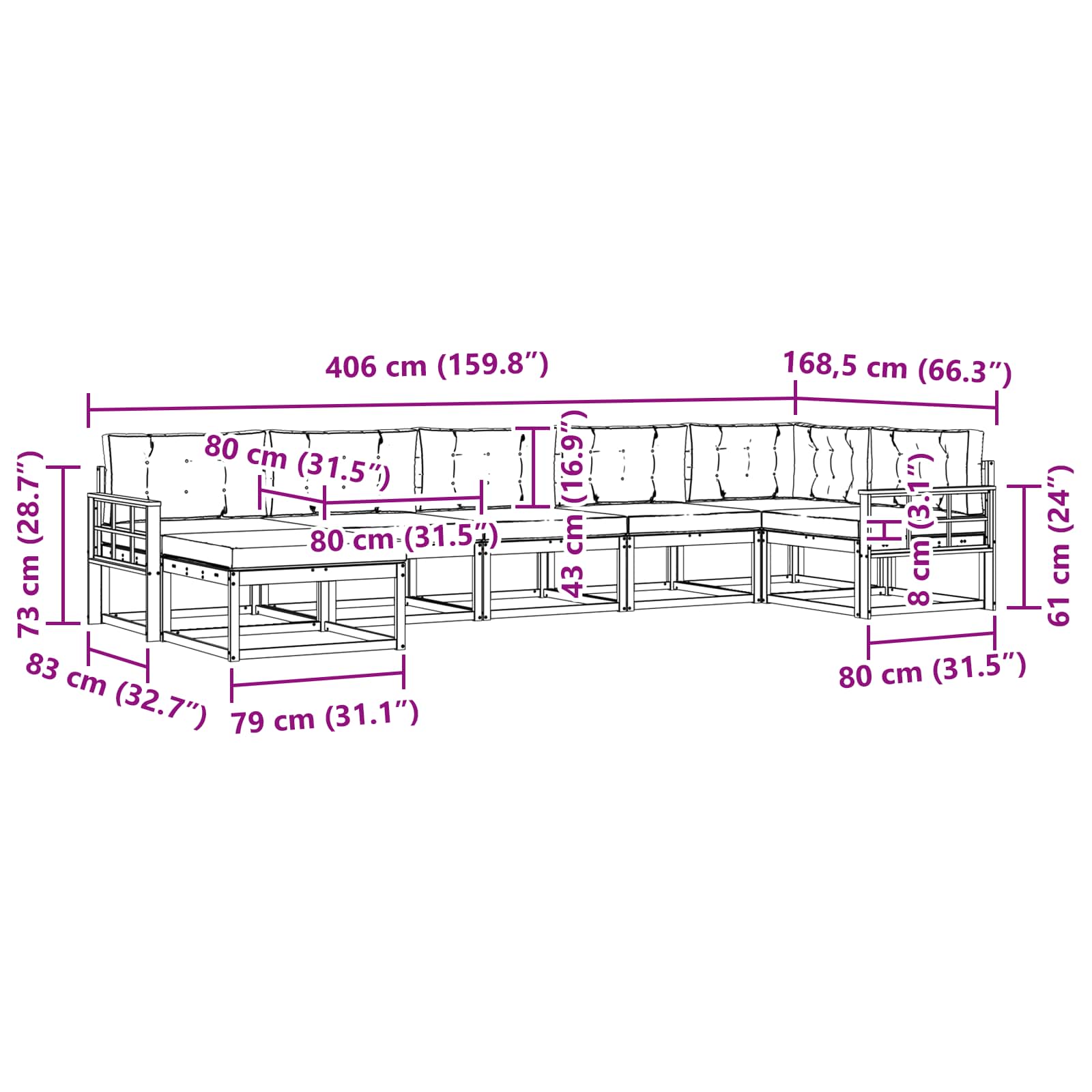 Set vanjskih sofa s jastukom 7 pcs Bijela i krem