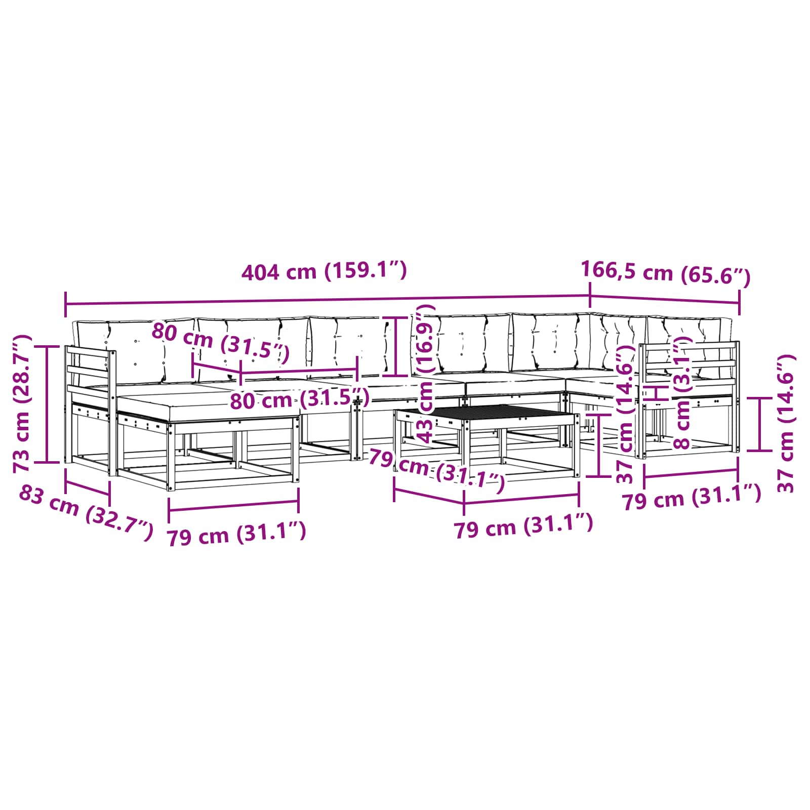 Set vanjskih sofa 8 pcs Bijela i krem