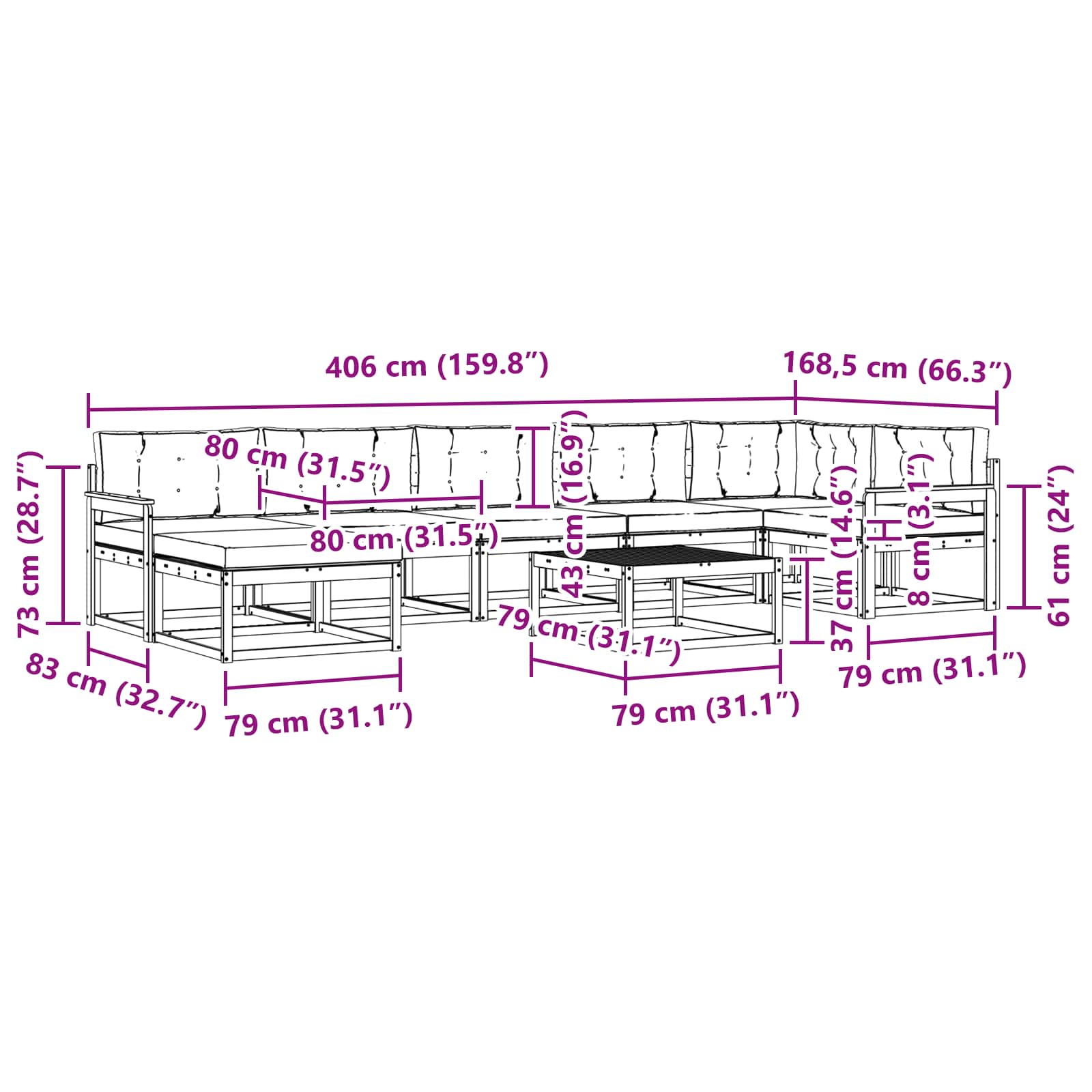 Set vanjskih sofa 8 pcs Bijela i krem