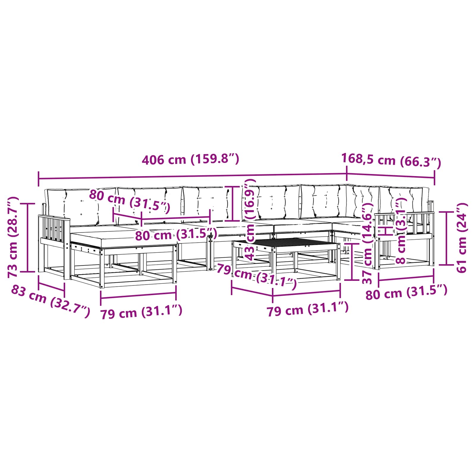 Set vanjskih sofa 8 pcs Bijela i antracit