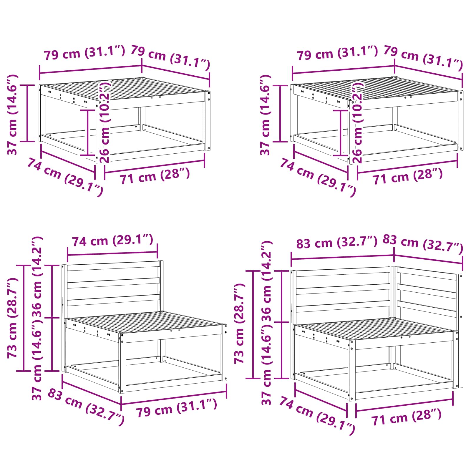 Set vanjskih sofa 8 pcs Bijela Čvrsto drvo akacije
