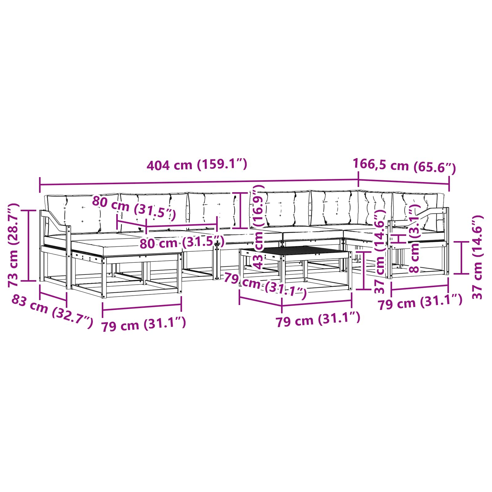 Set vanjskih sofa 8 pcs Bijela i krem