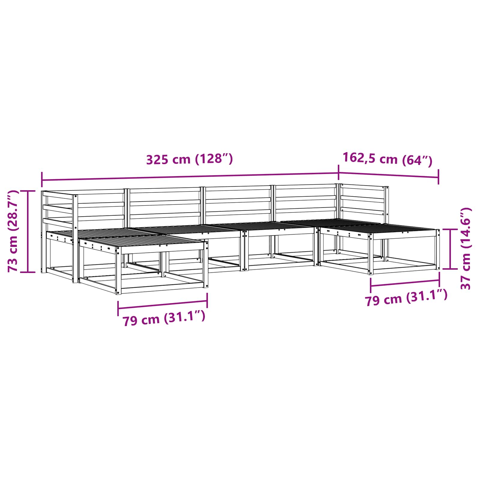 Set vanjskih sofa 6 pcs Bijela Čvrsto drvo akacije