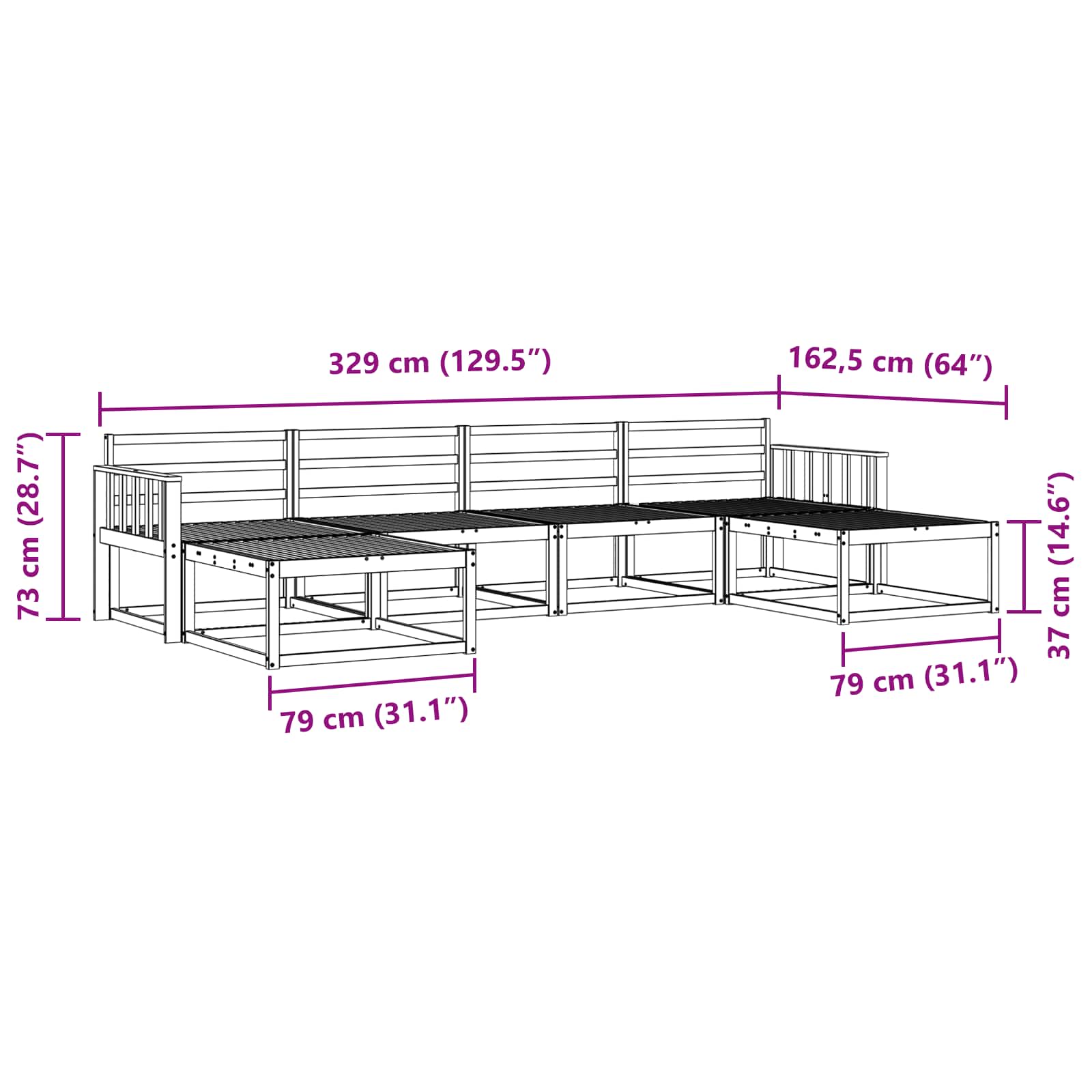 Set vanjskih sofa 6 pcs Bijela Čvrsto drvo akacije