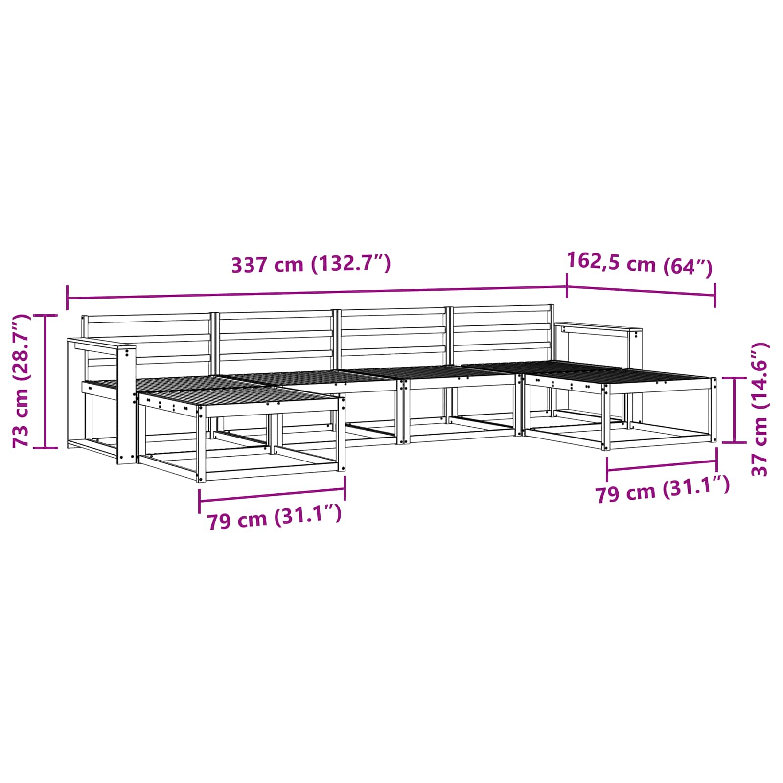 Set vanjskih sofa 6 pcs Bijela Čvrsto drvo akacije