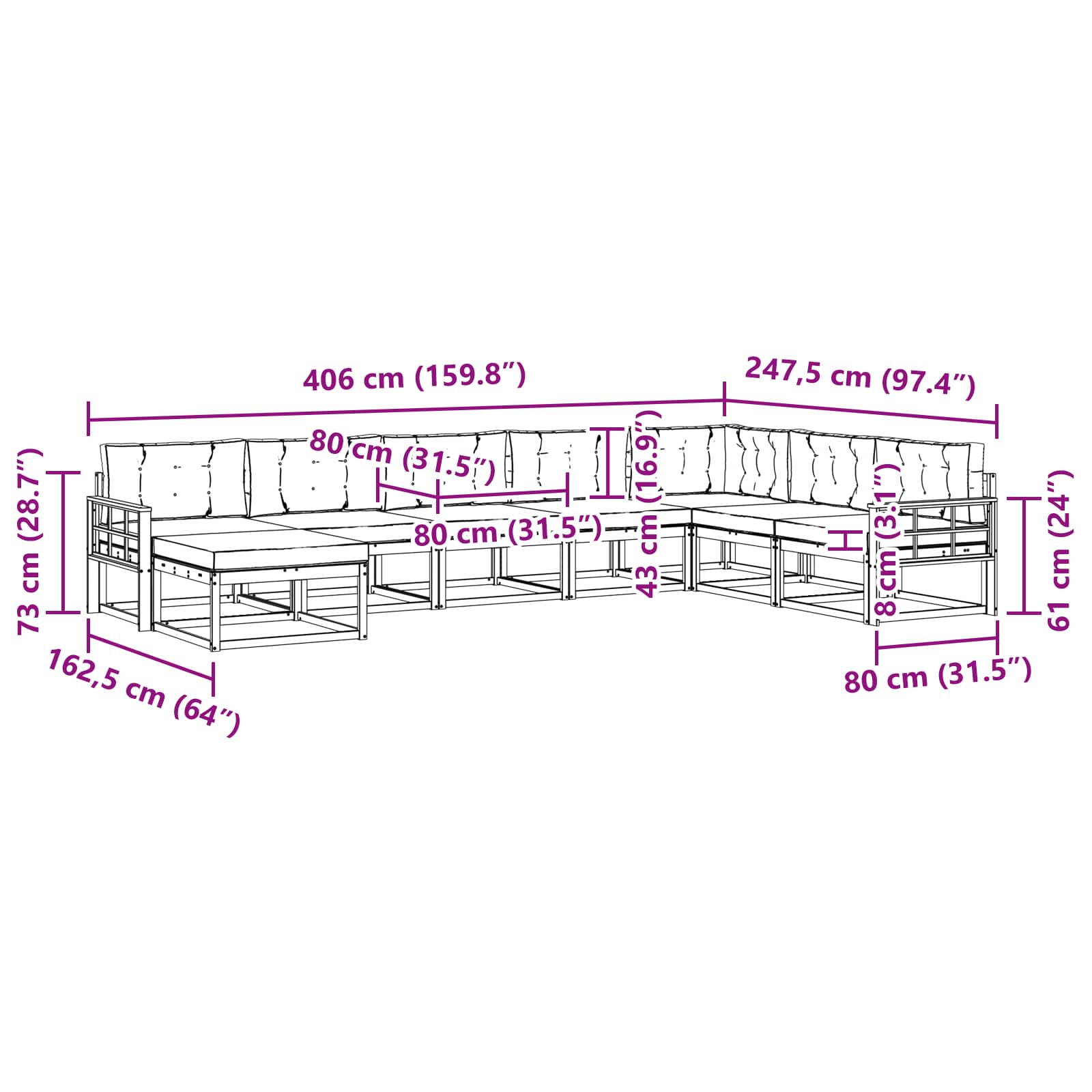Set vanjskih sofa 8 pcs Bijela i krem