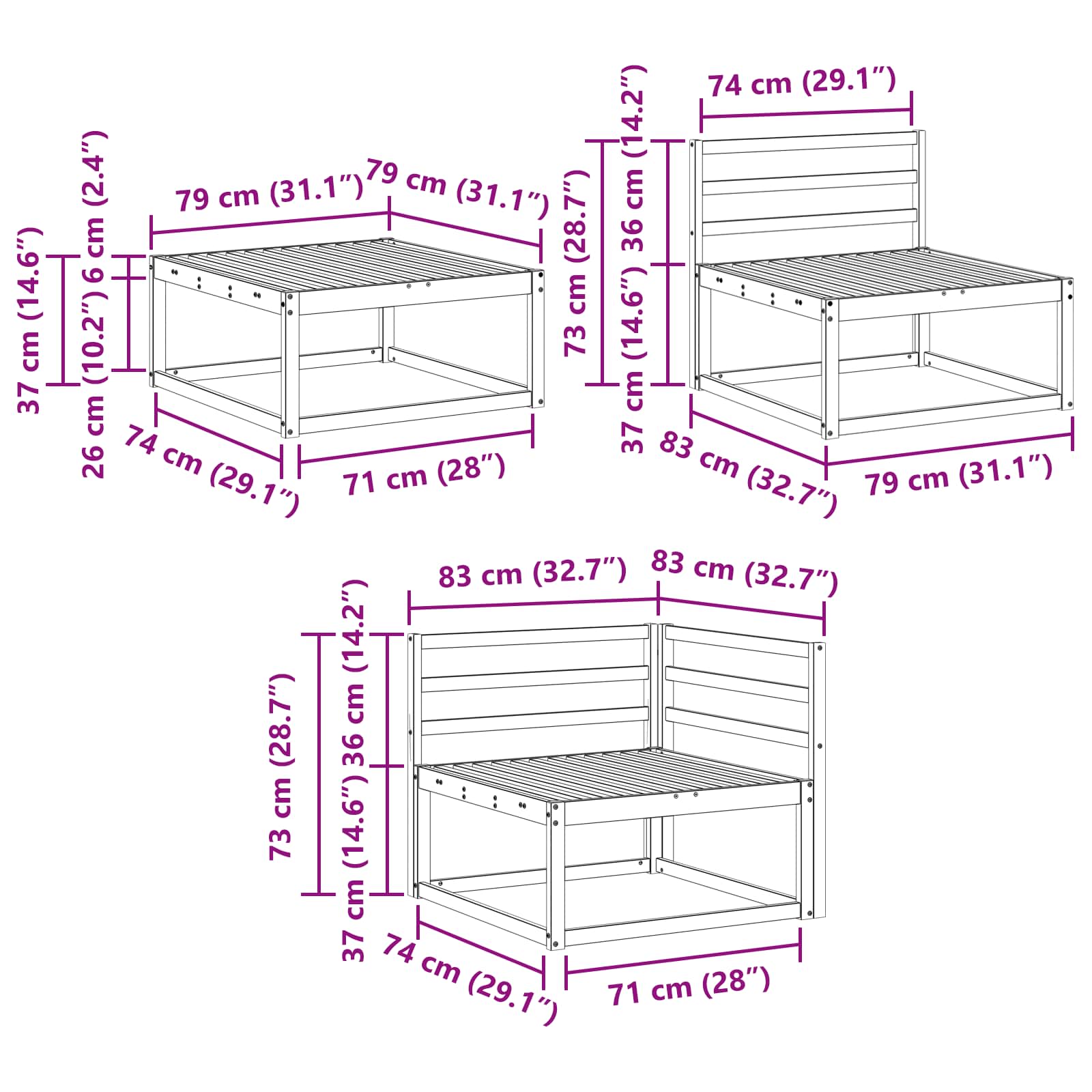 Set vanjskih sofa 8 pcs Bijela Čvrsto drvo akacije