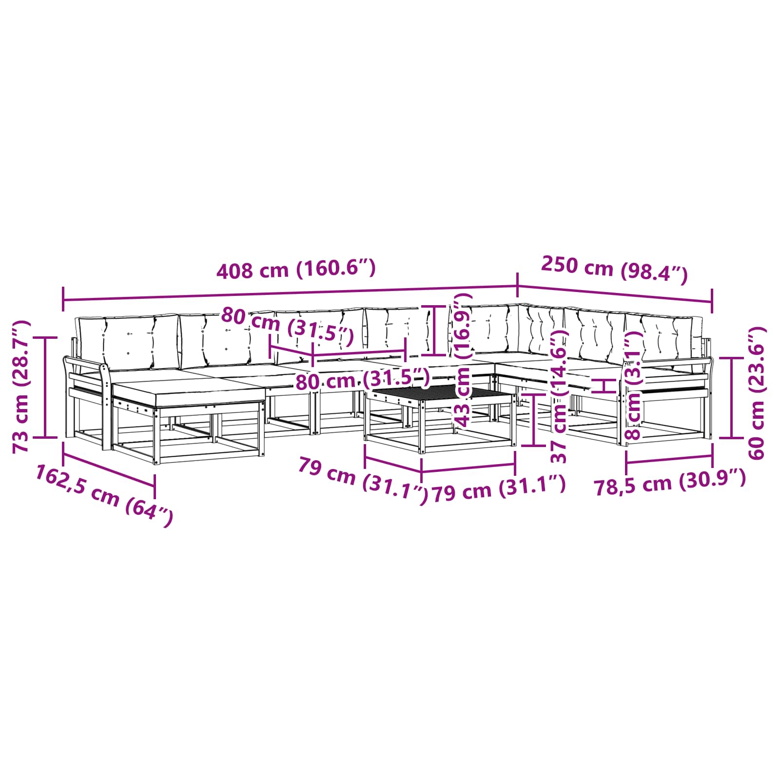 Set vanjskih sofa 9 pcs Bijela i antracit