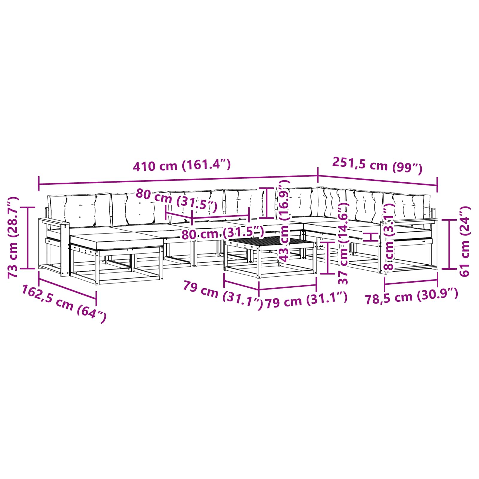 Set vanjskih sofa 9 pcs Bijela i svjetlosiva