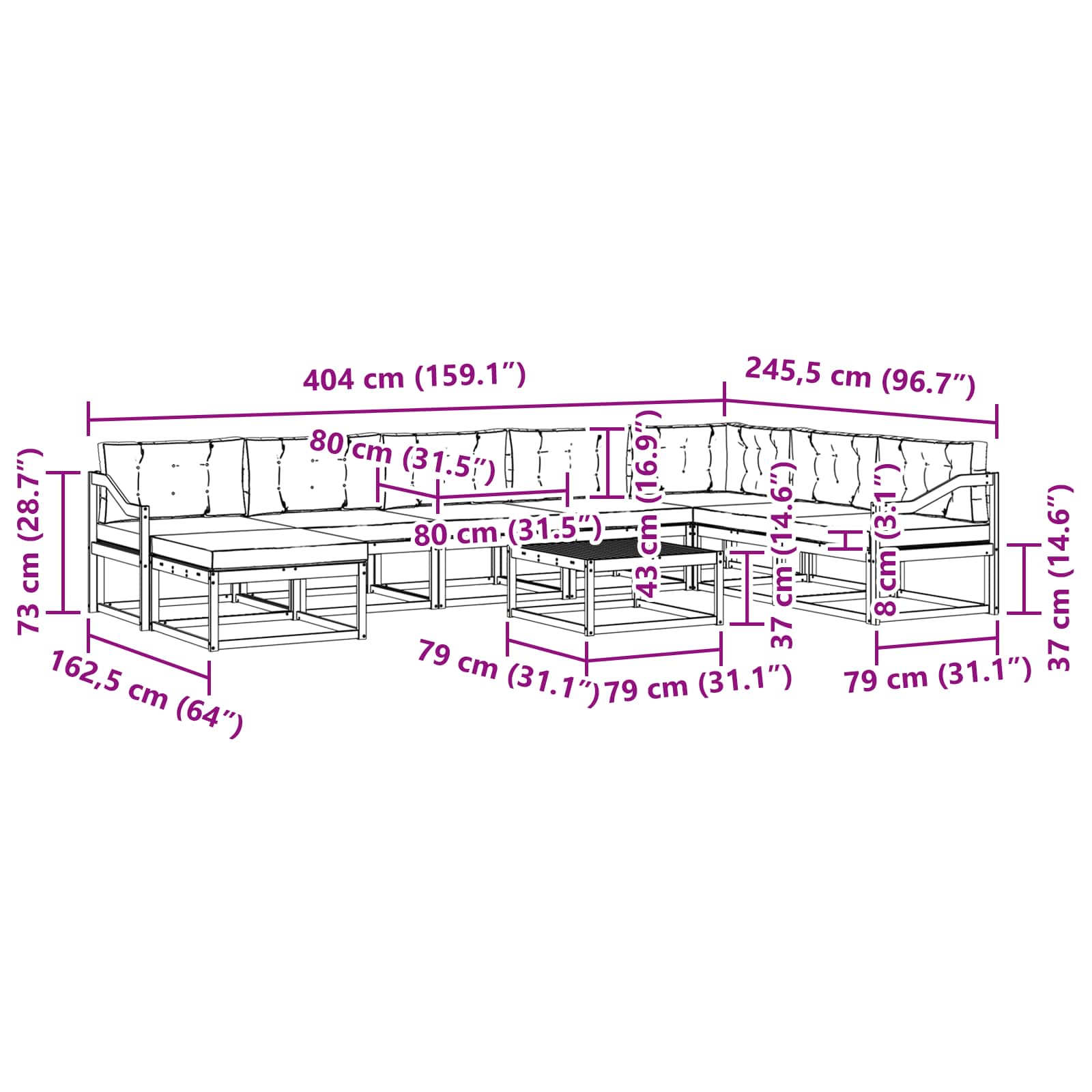 Set vanjskih sofa 9 pcs Bijela i krem