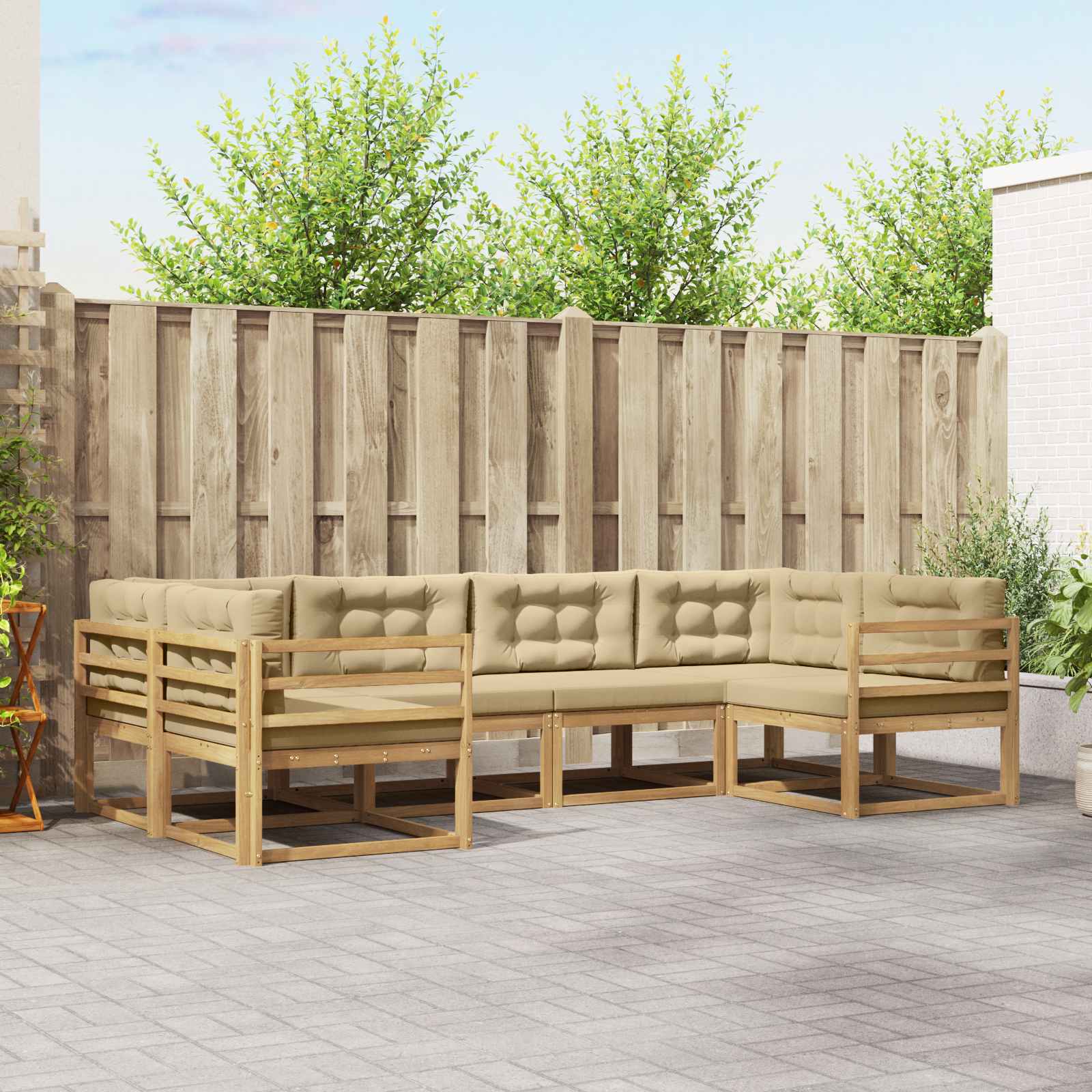 Set vanjskih sofa s jastukom 6 pcs Bijela i bež
