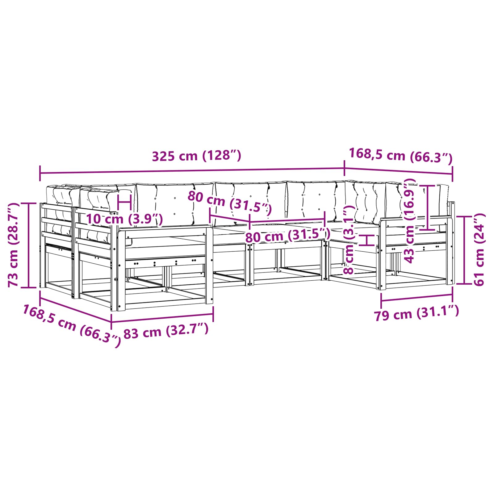 Set vanjskih sofa s jastukom 6 pcs Bijela i krem