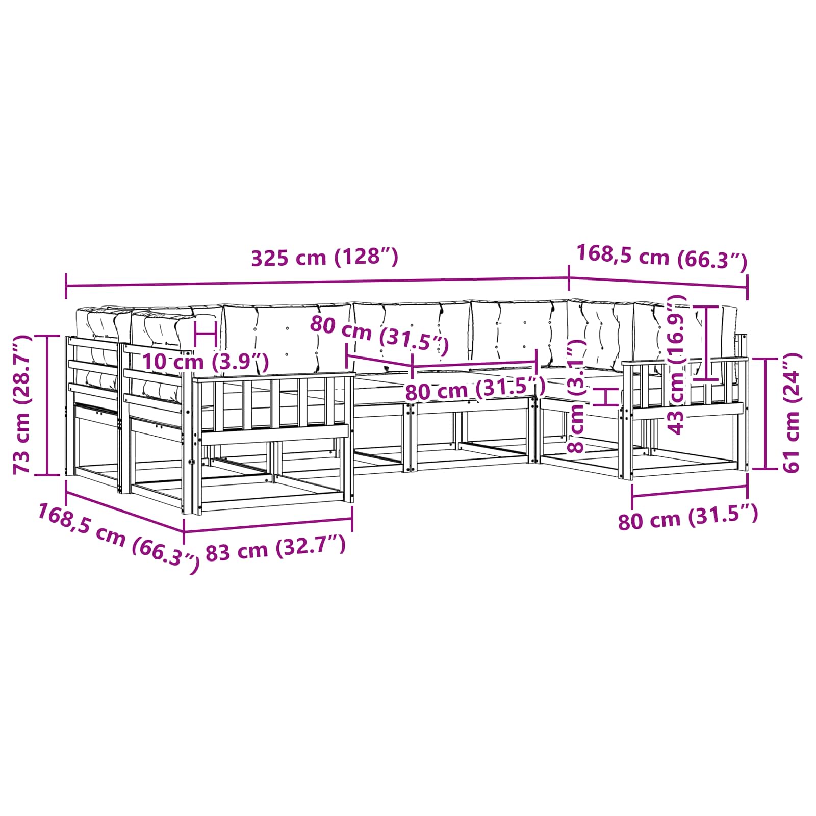 Set vanjskih sofa s jastukom 6 pcs Bijela i bež